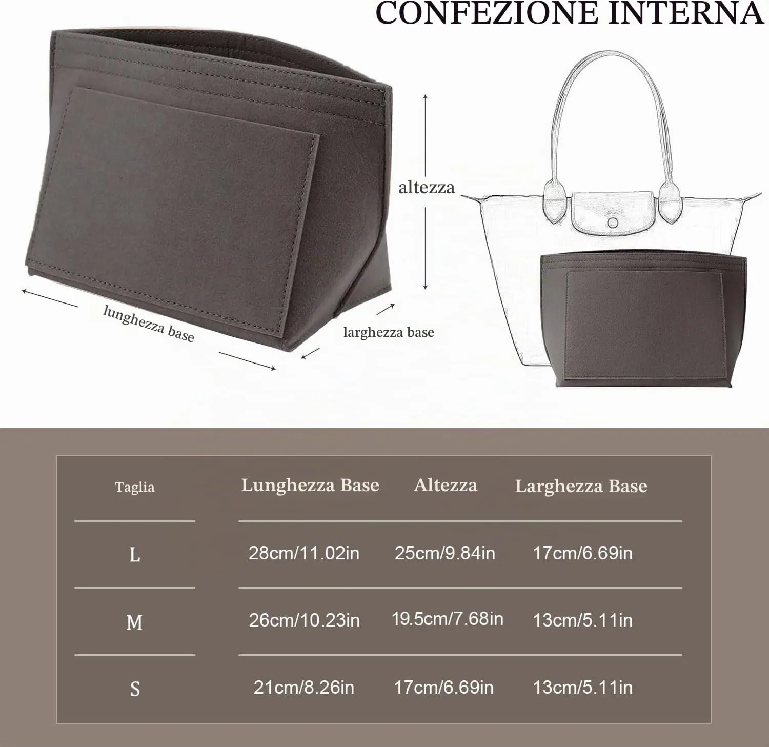 Sunshine smile Felt Organizer for Longchamp Le Pliage M, Beige - immagine 2