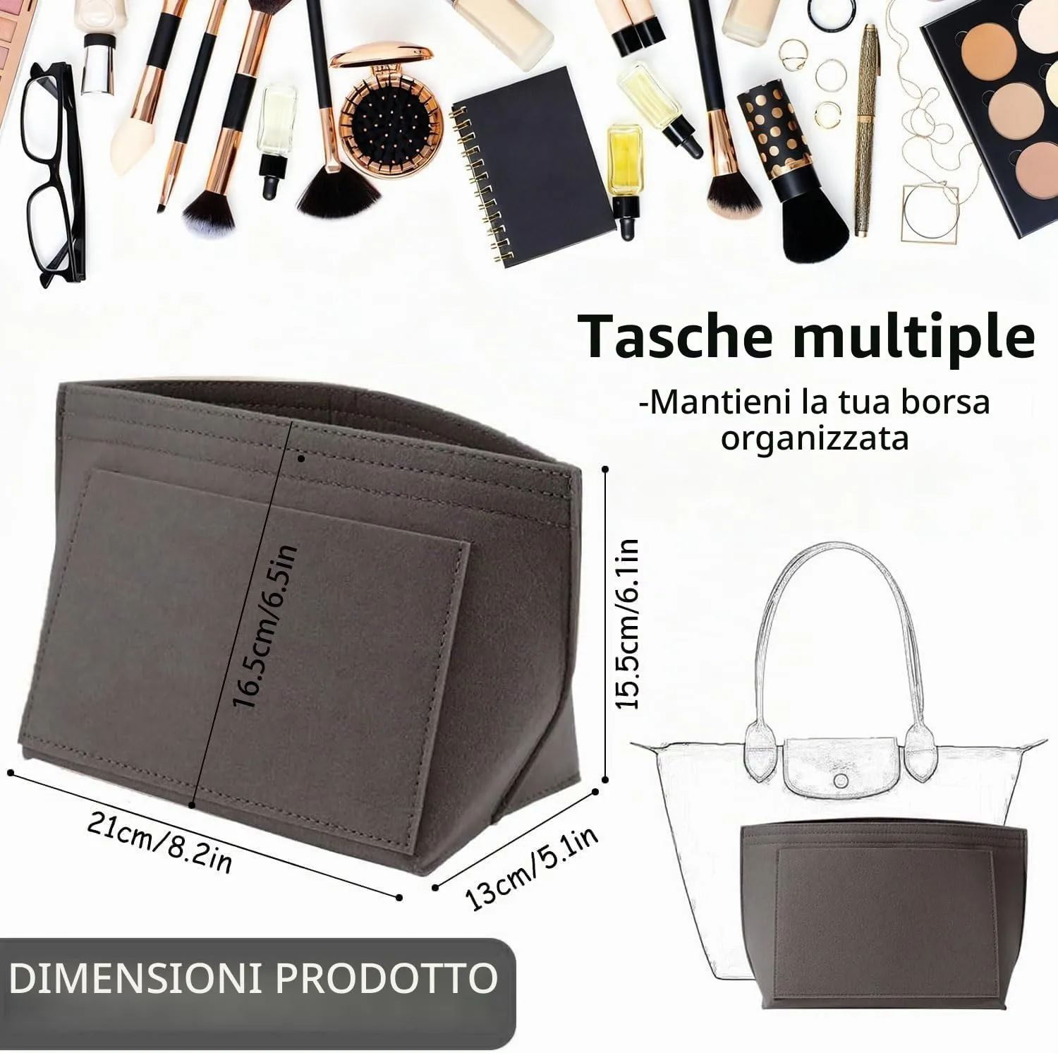 Sunshine smile Organizer in Feltro Beige per Longchamp Le Pliage S - immagine 2