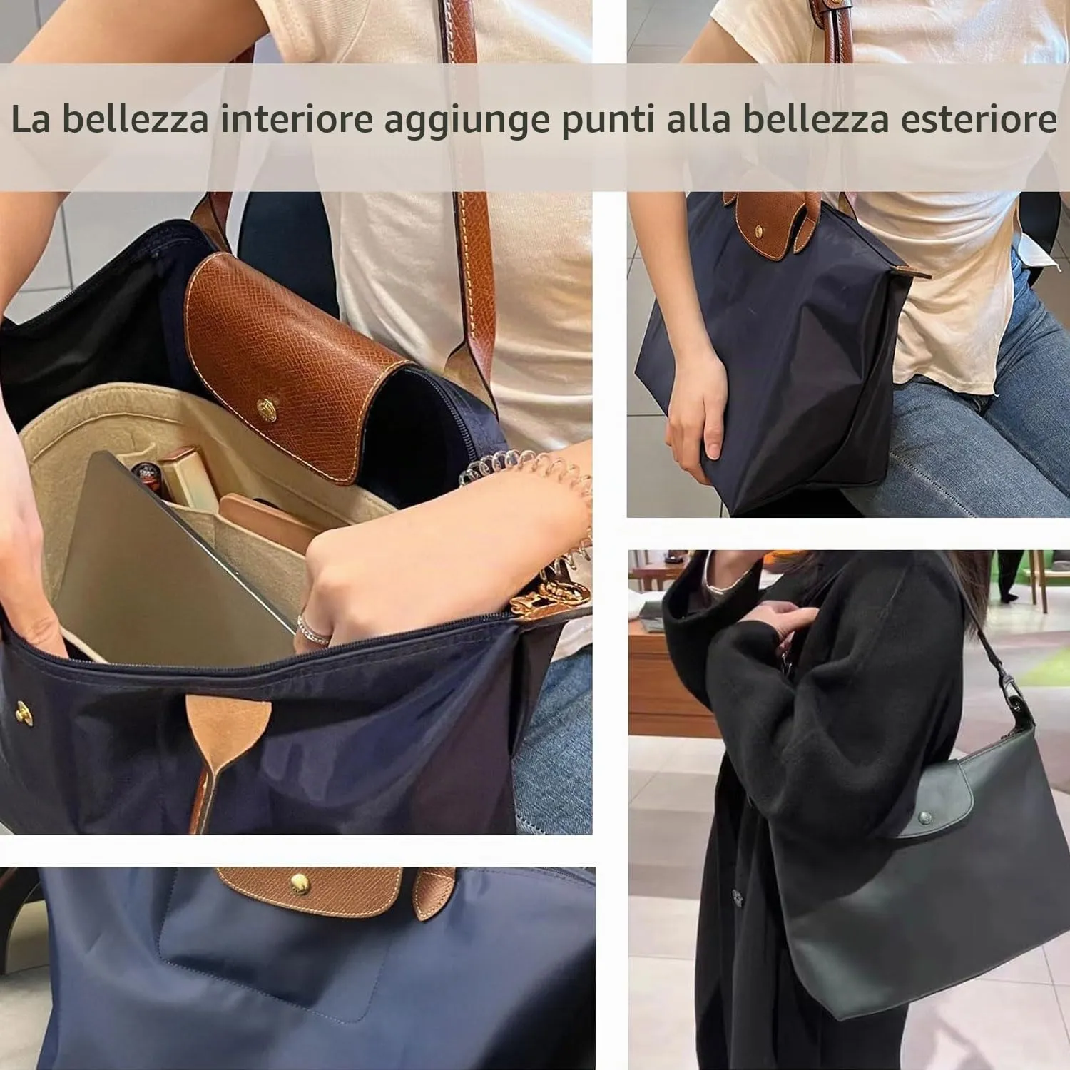 Sunshine smile Organizer in Feltro Beige per Longchamp Le Pliage S - immagine 7