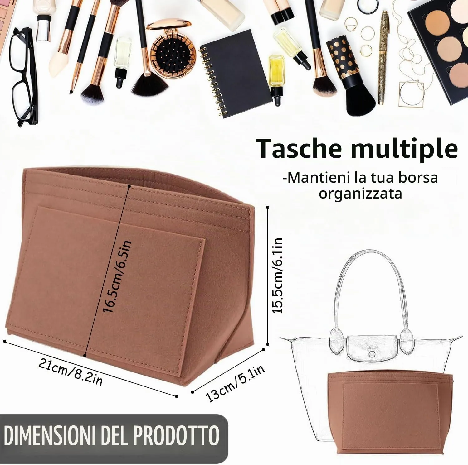 Sunshine smile Felt Organizer for Longchamp Le Pliage S, Beige - immagine 2