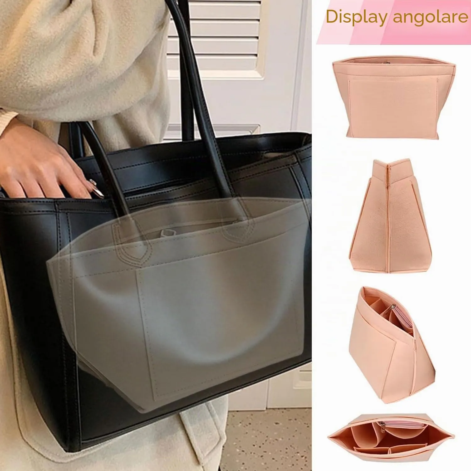 Sunshine smile Felt Organizer for Longchamp Le Pliage S, Beige - immagine 5