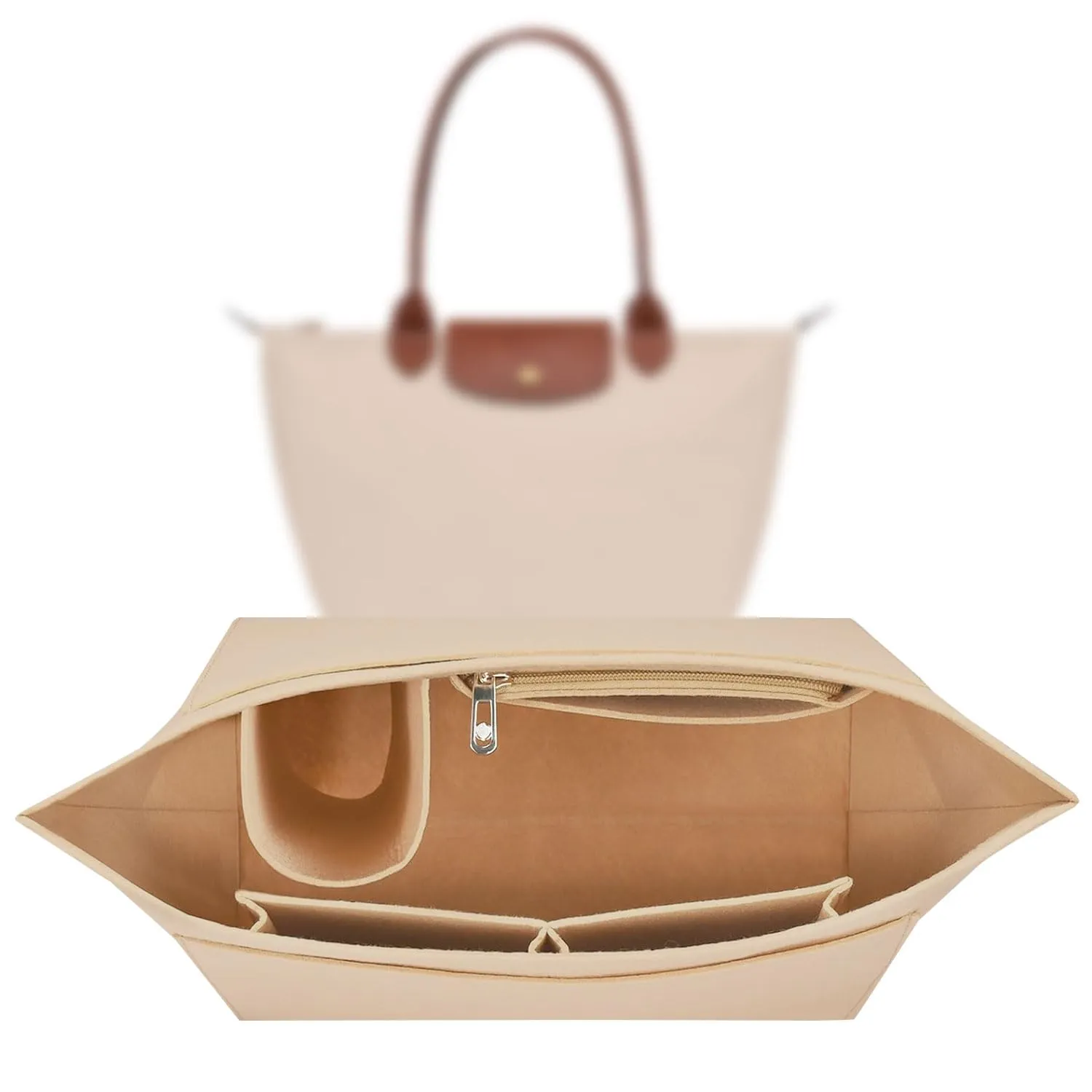 Sunshine smile Organizer in Feltro Beige per Longchamp Le Pliage M - immagine 1