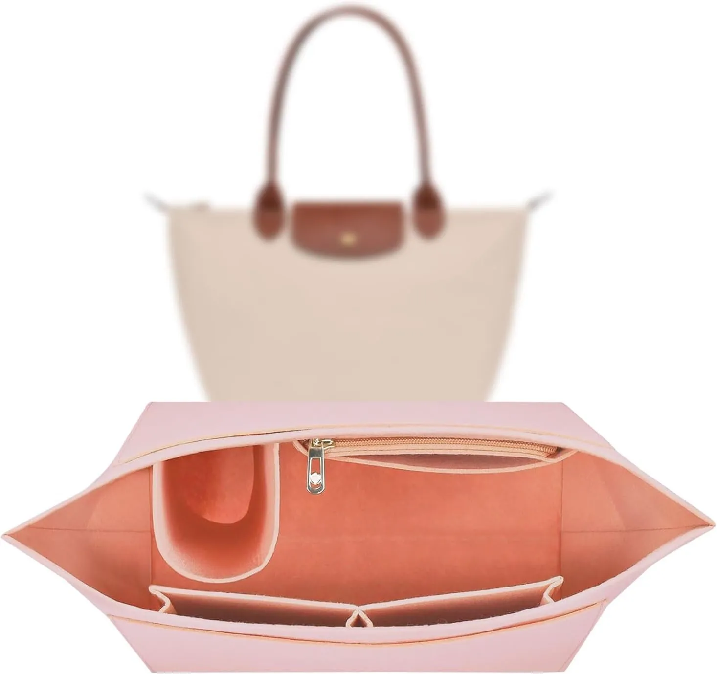 Sunshine smile Felt Organizer for Longchamp Le Pliage M, Beige - immagine 1