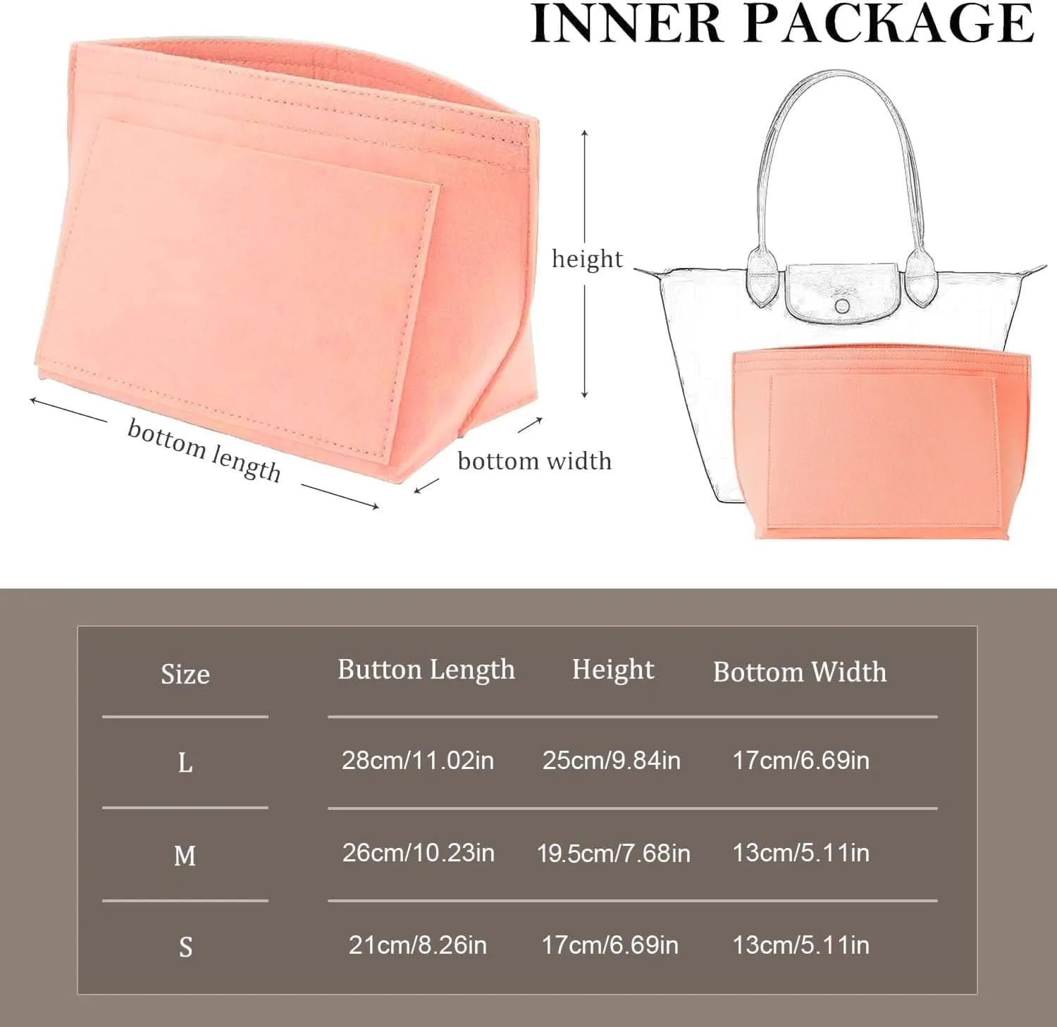 Sunshine smile Felt Organizer for Longchamp Le Pliage M, Beige - immagine 2