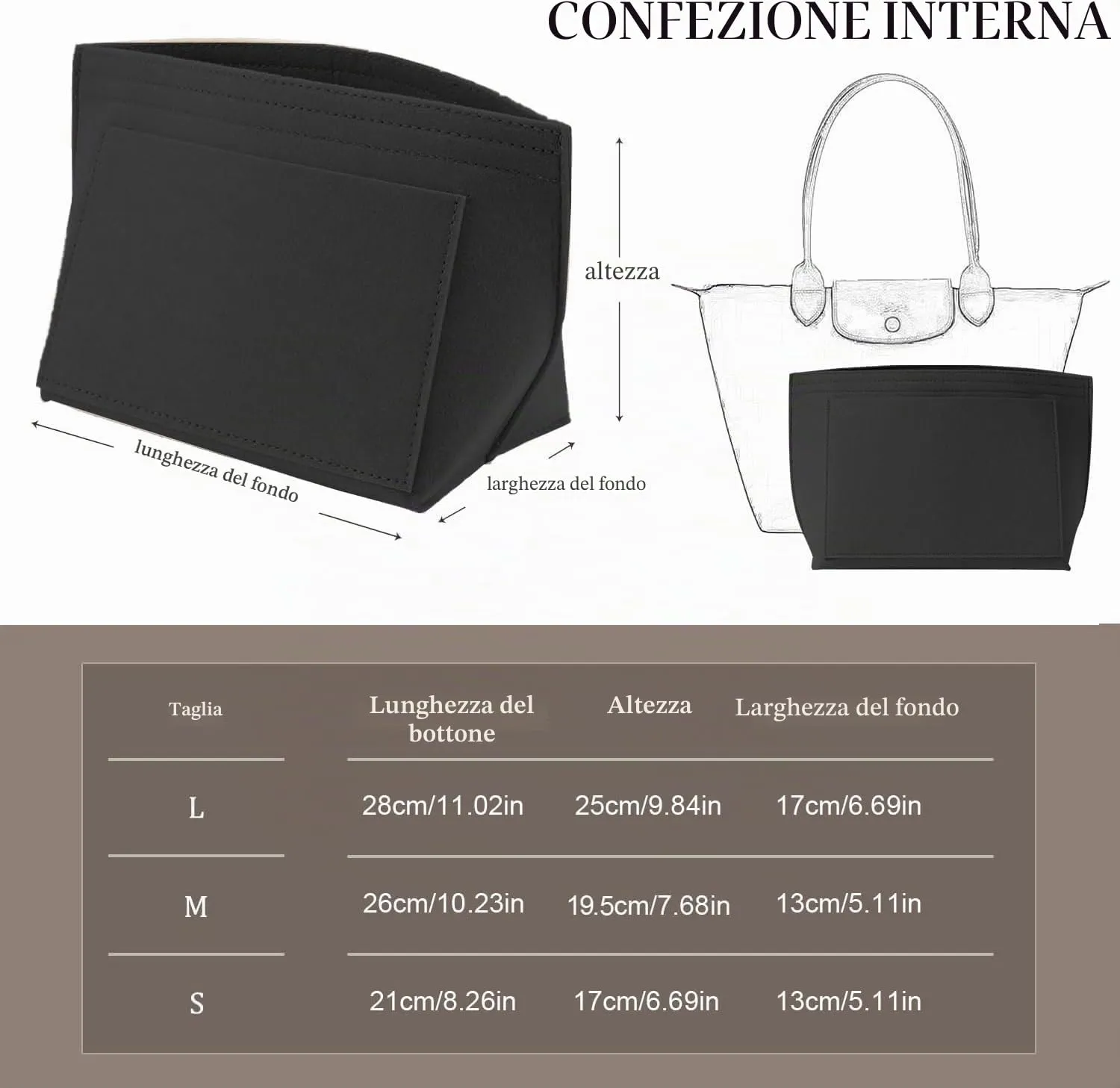 Sunshine smile Felt Organizer for Longchamp Le Pliage L, Beige - immagine 2