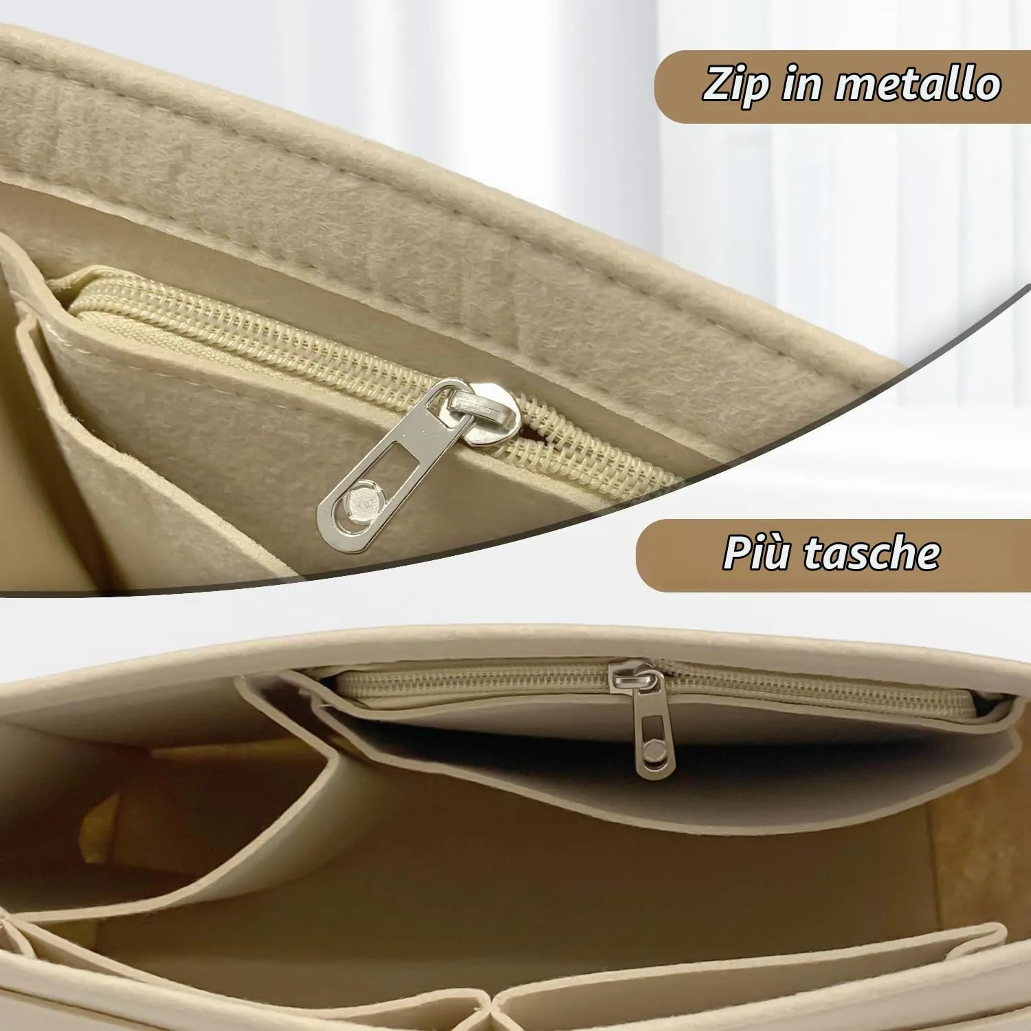 Sunshine smile Organizer in Feltro Beige per Longchamp Le Pliage L - immagine 3