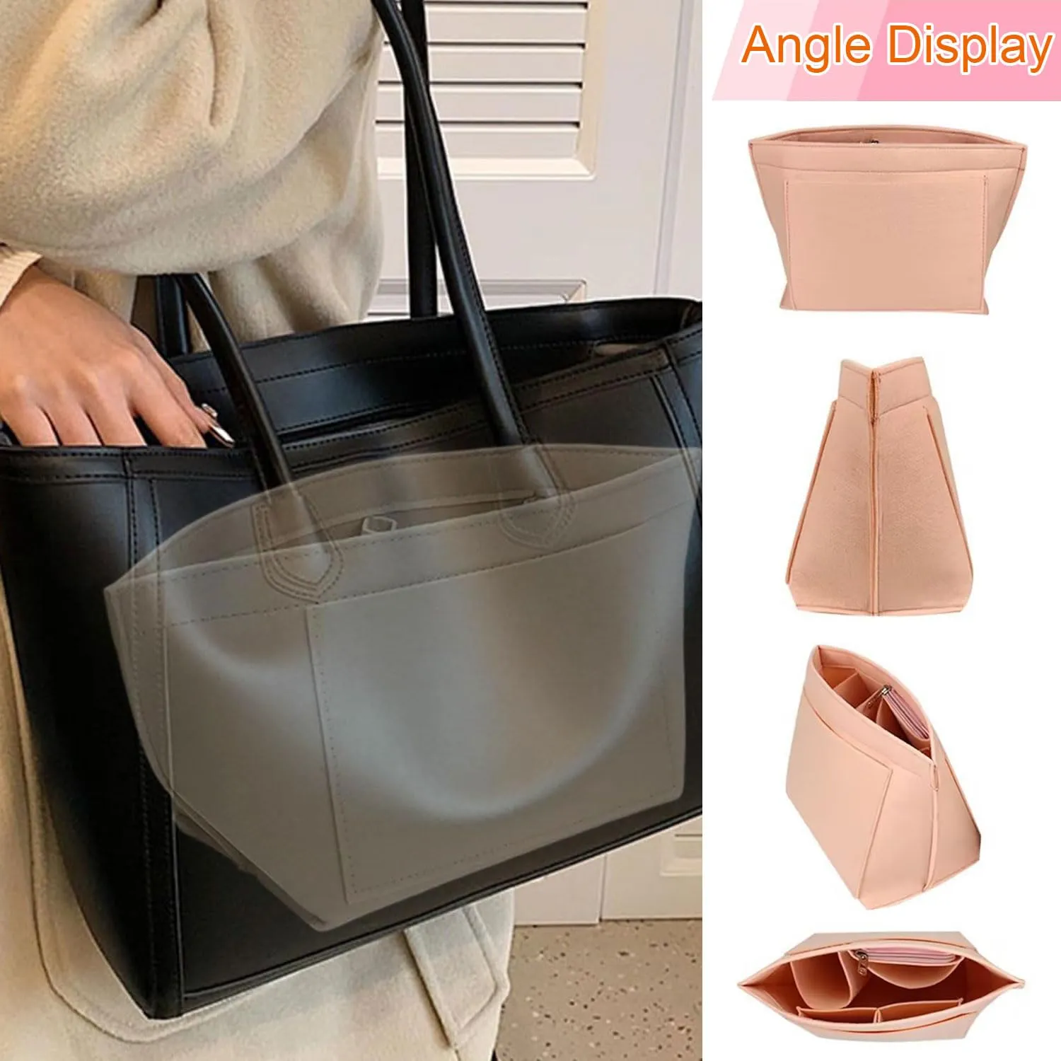 Sunshine smile Organizer per Longchamp Le Pliage M, Feltro Beige - immagine 5