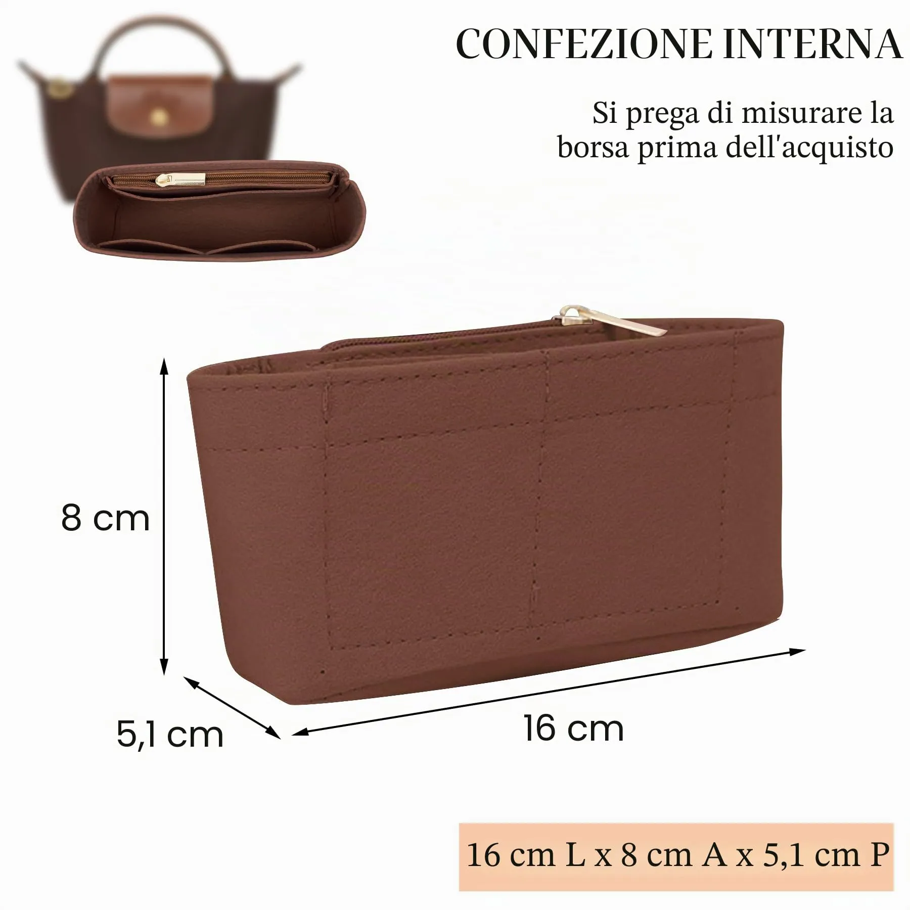 Sunshine smile Organizer per borsa Longchamp Mini B, Marrone - immagine 2