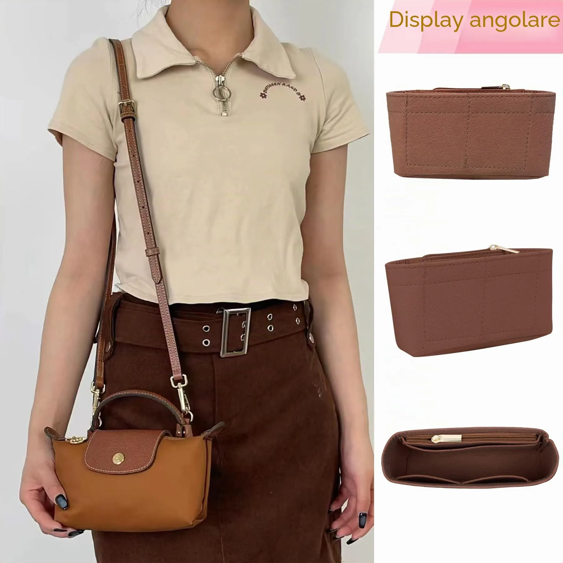 Sunshine smile Organizer per borsa Longchamp Mini B, Marrone - immagine 5