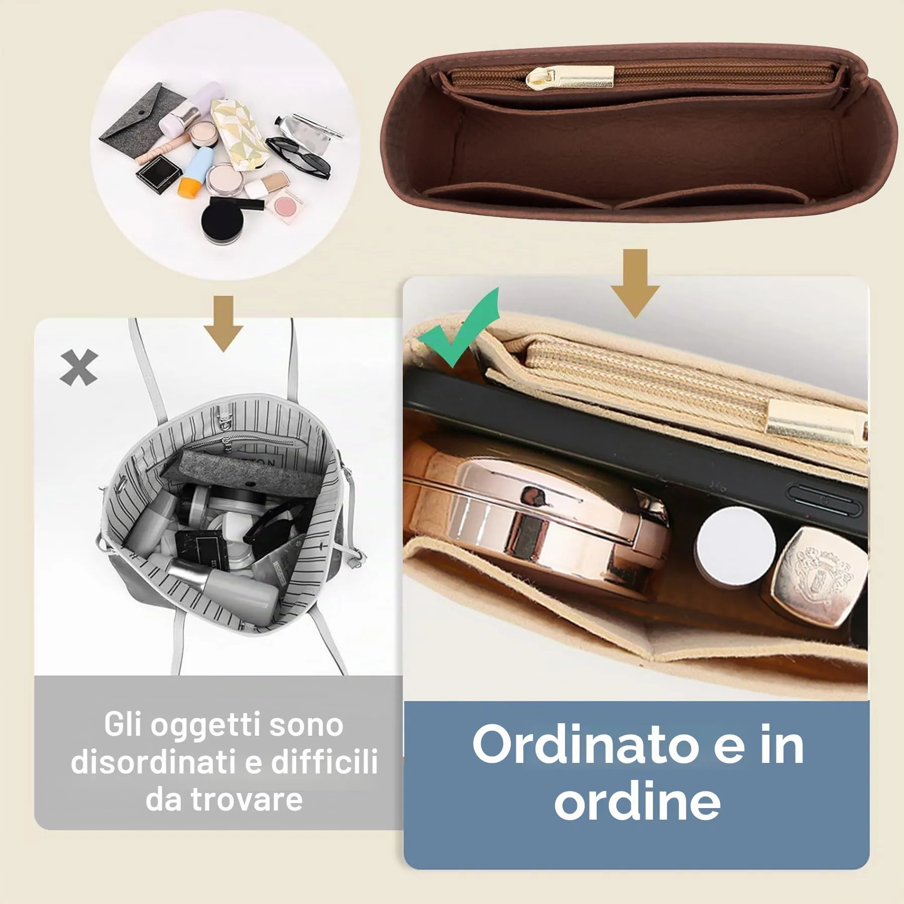 Sunshine smile Organizer per borsa Longchamp Mini B, Marrone - immagine 6