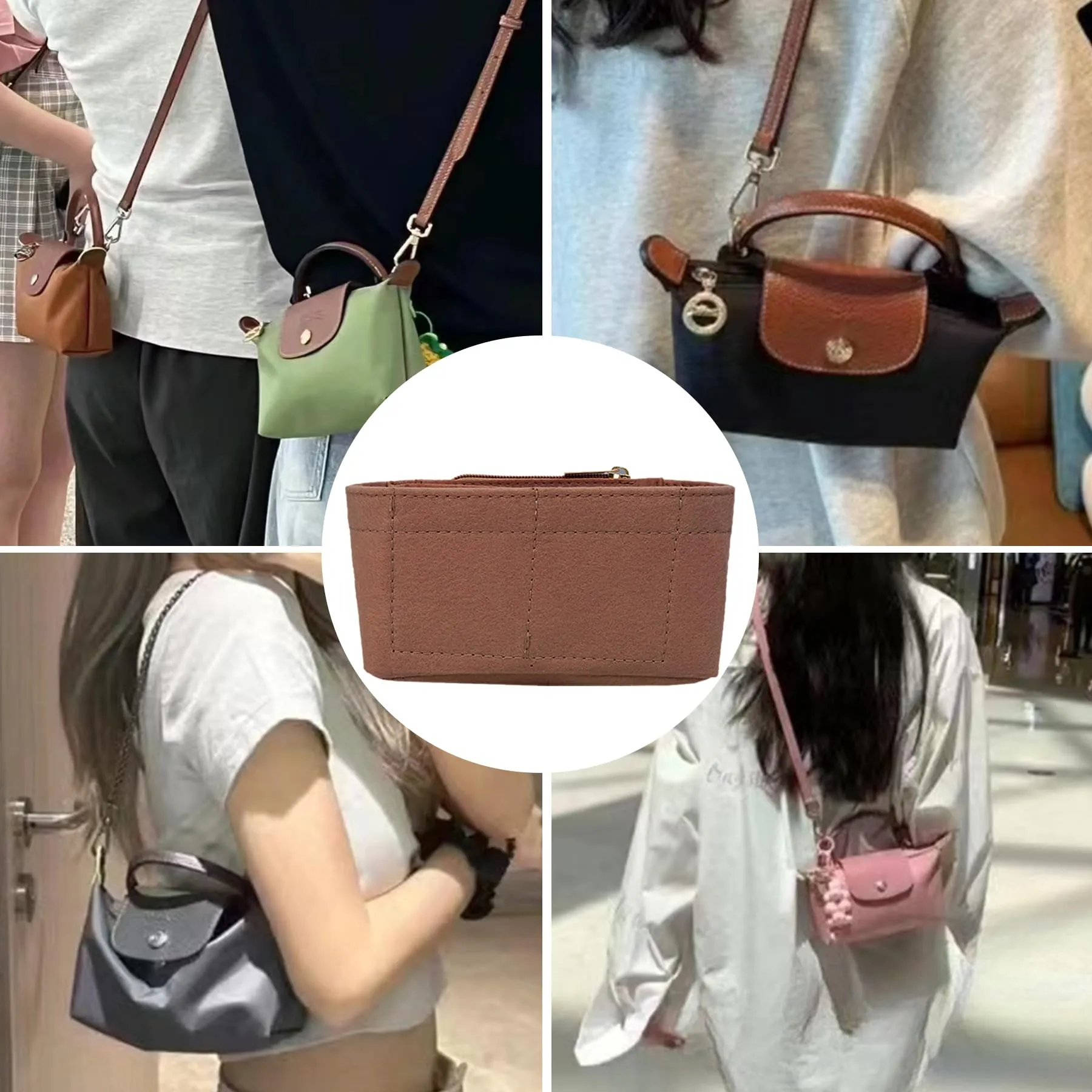 Sunshine smile Organizer per borsa Longchamp Mini B, Marrone - immagine 7