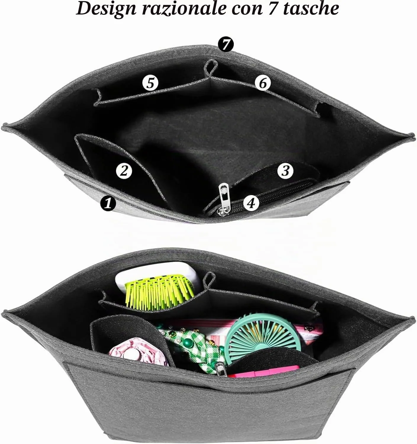 Sunshine Smile Organizer in Feltro per Borse Longchamp Pieghevoli, Taglia M, Multi-tasca - immagine 3