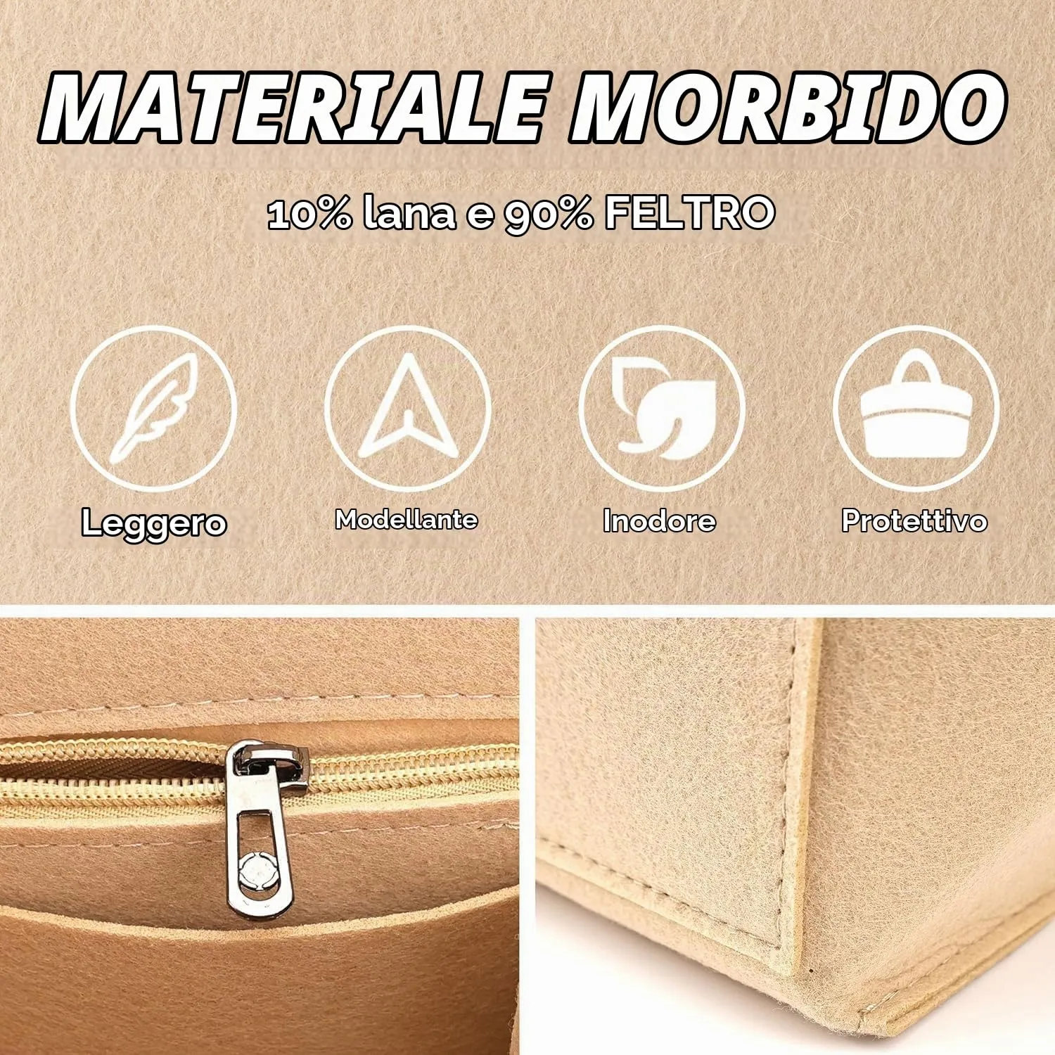 Sunshine Smile Organizer in Feltro per Borse Longchamp Pieghevoli, Taglia M, Multi-tasca - immagine 5