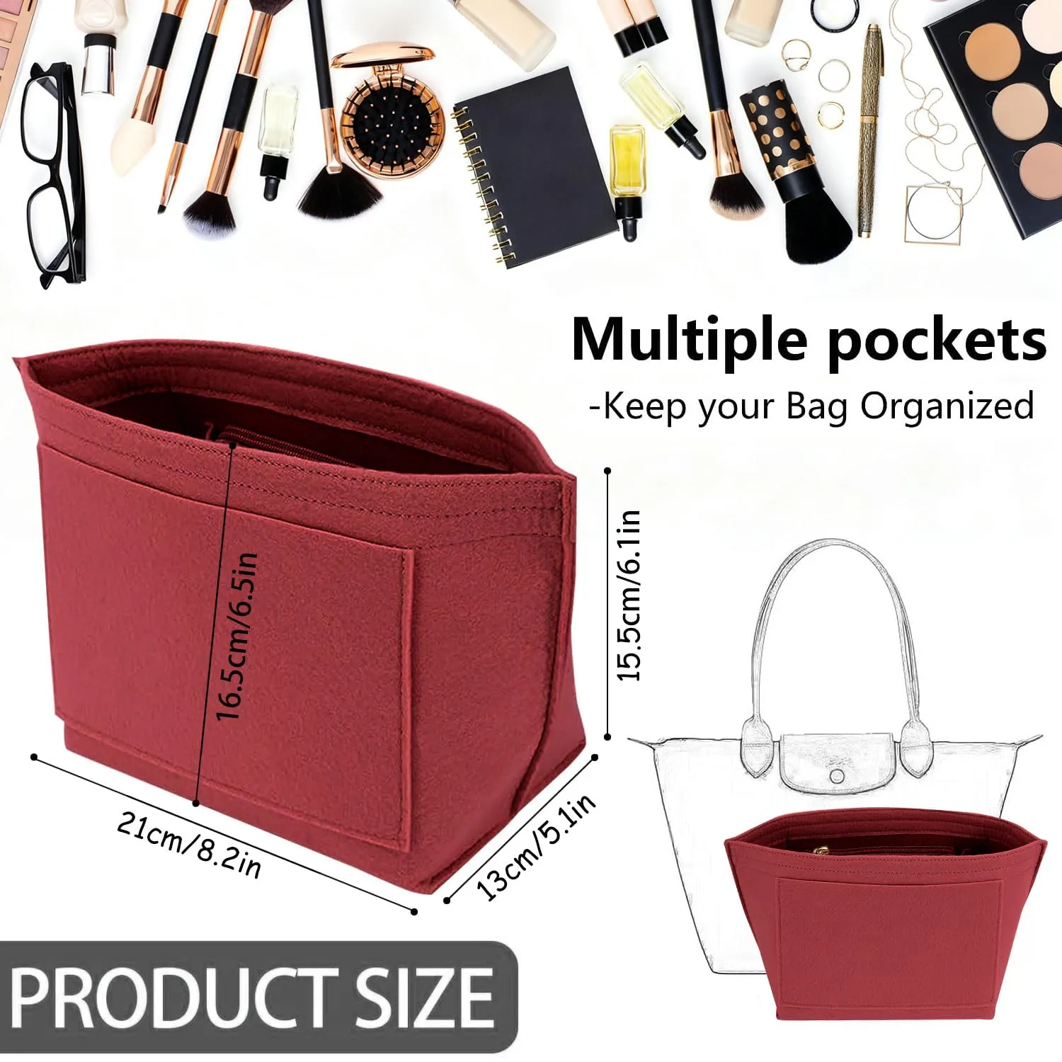 Sunshine smile Organizer per borsa Longchamp Plicage S, Rosso - immagine 2
