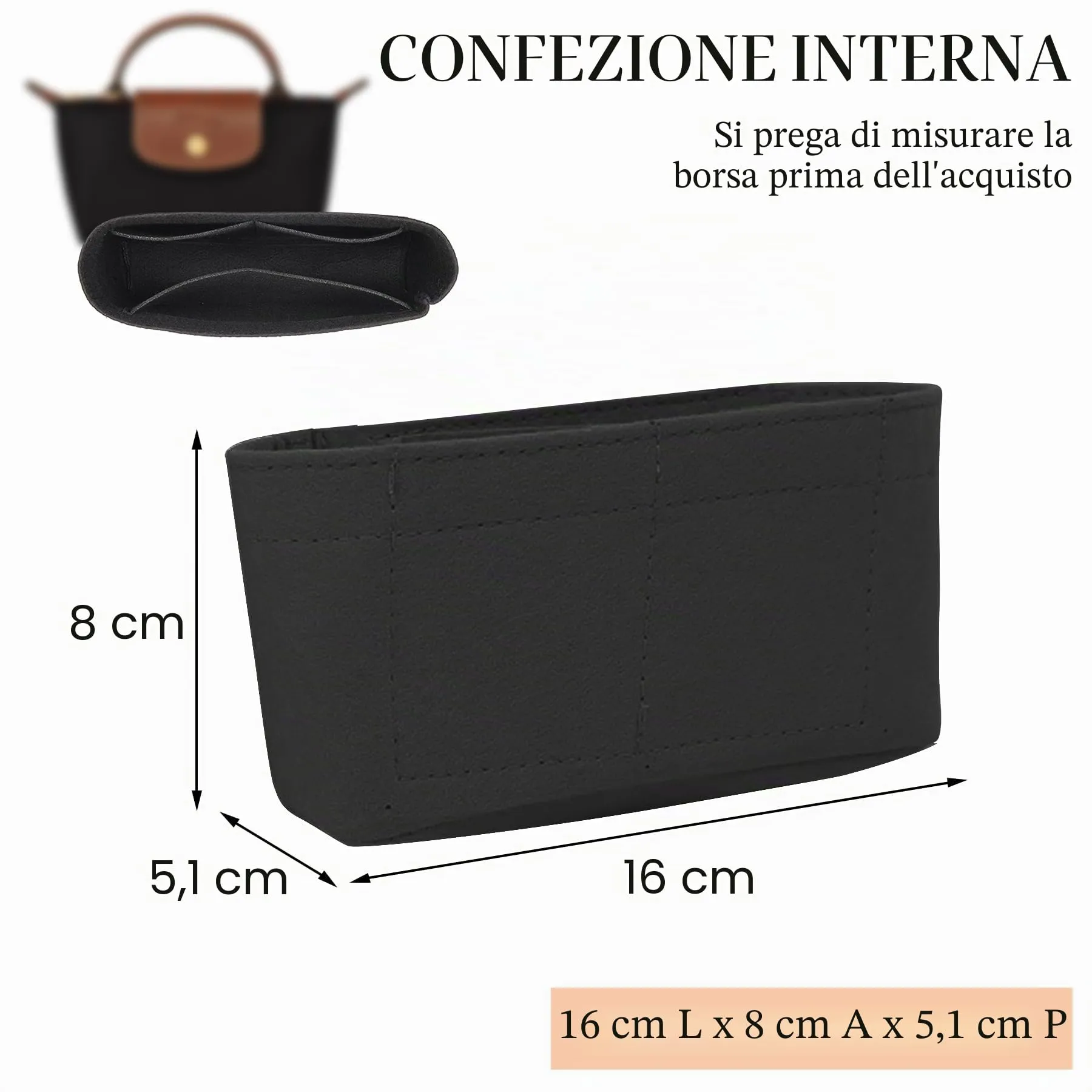 Sunshine smile Felt Organizer Insert for Longchamp Pliage Mini A - immagine 2