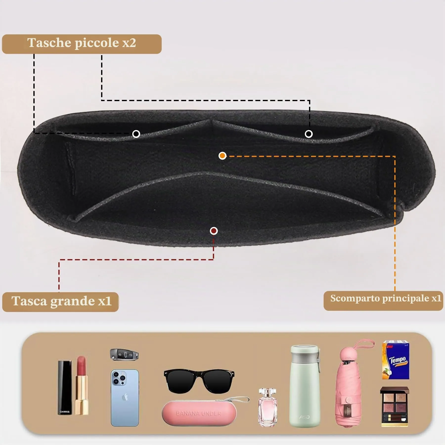 Sunshine smile Felt Organizer Insert for Longchamp Pliage Mini A - immagine 4