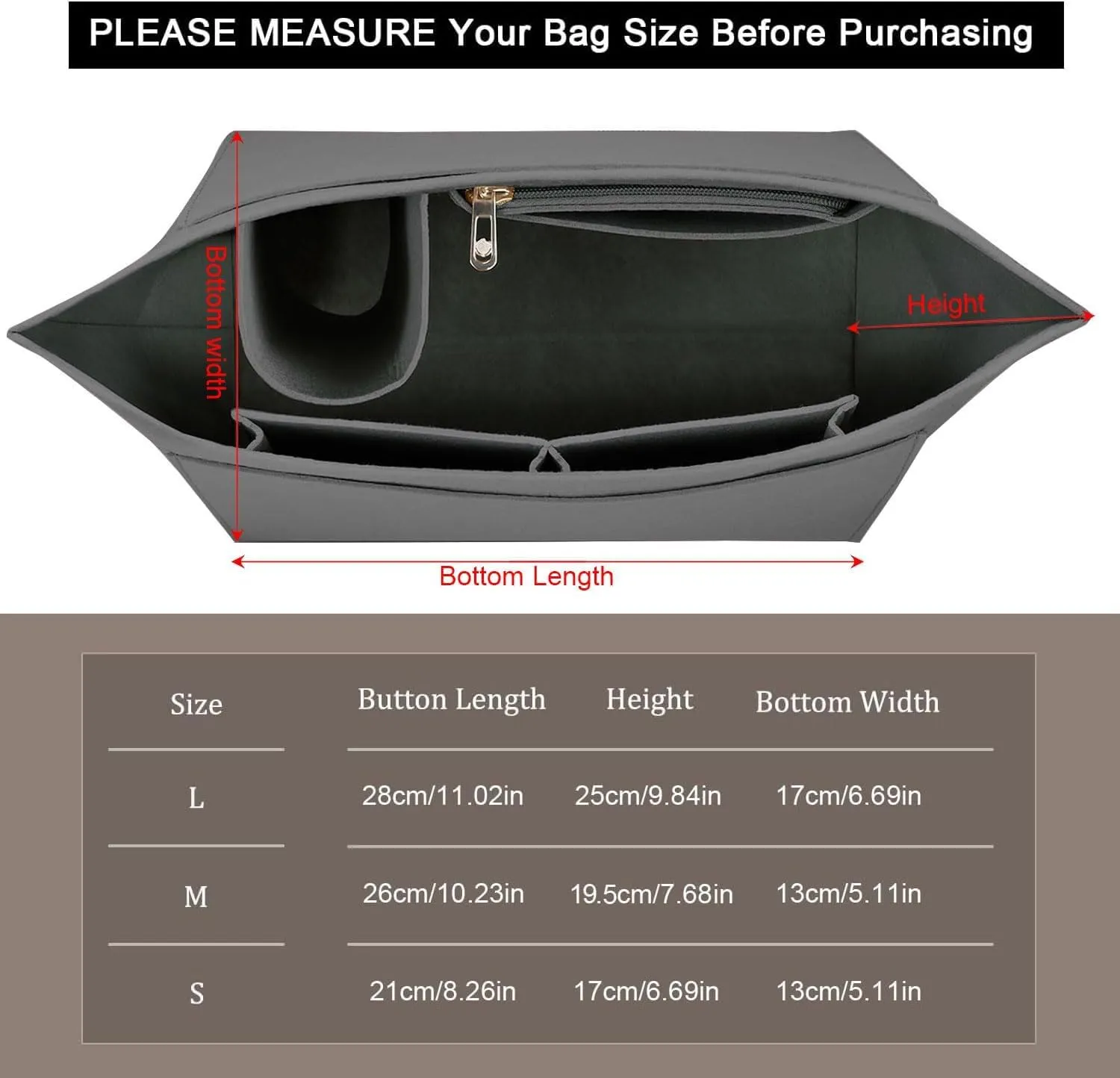 Sunshine smile Organizer in feltro per Longchamp Pliage M, Grigio Chiaro - immagine 2