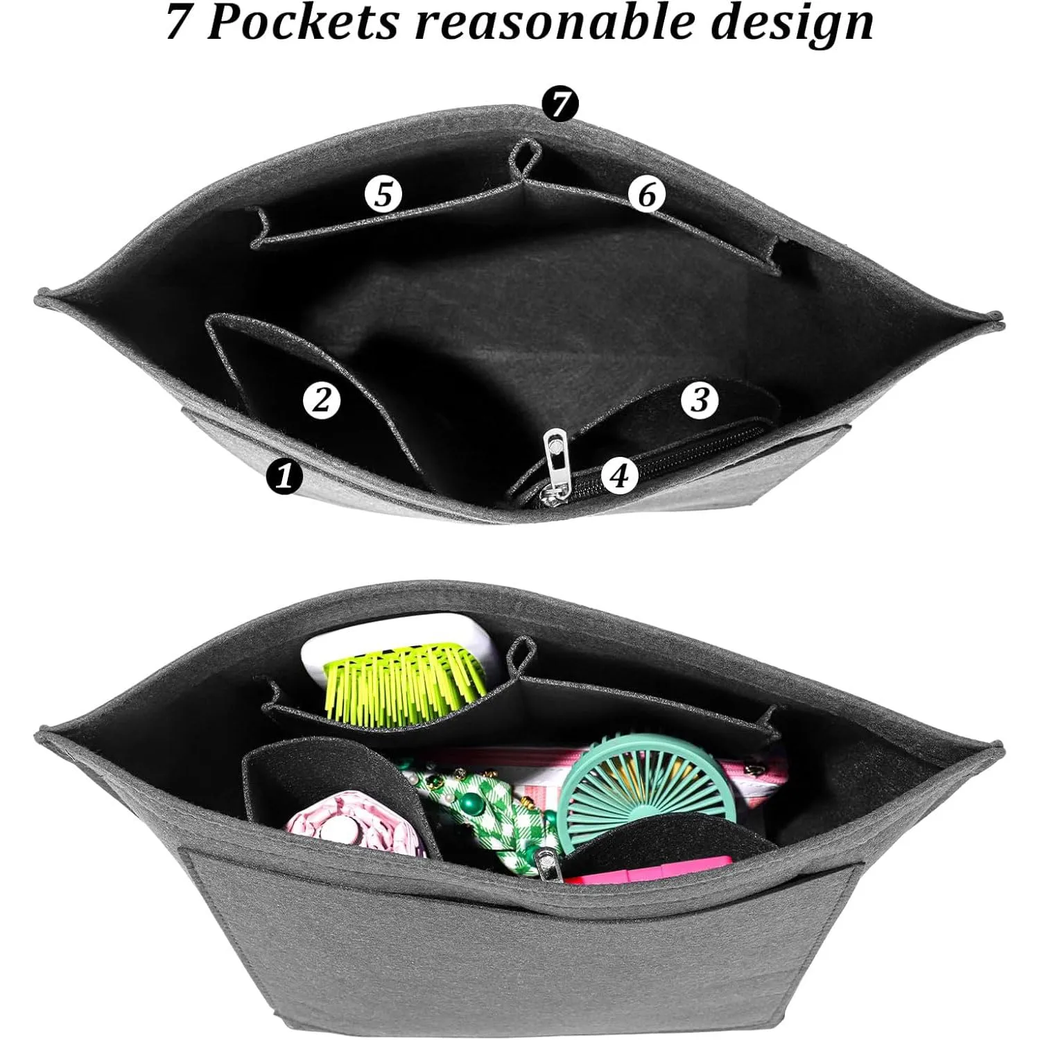Sunshine smile Organizer in feltro per Longchamp Pliage M, Grigio Chiaro - immagine 3