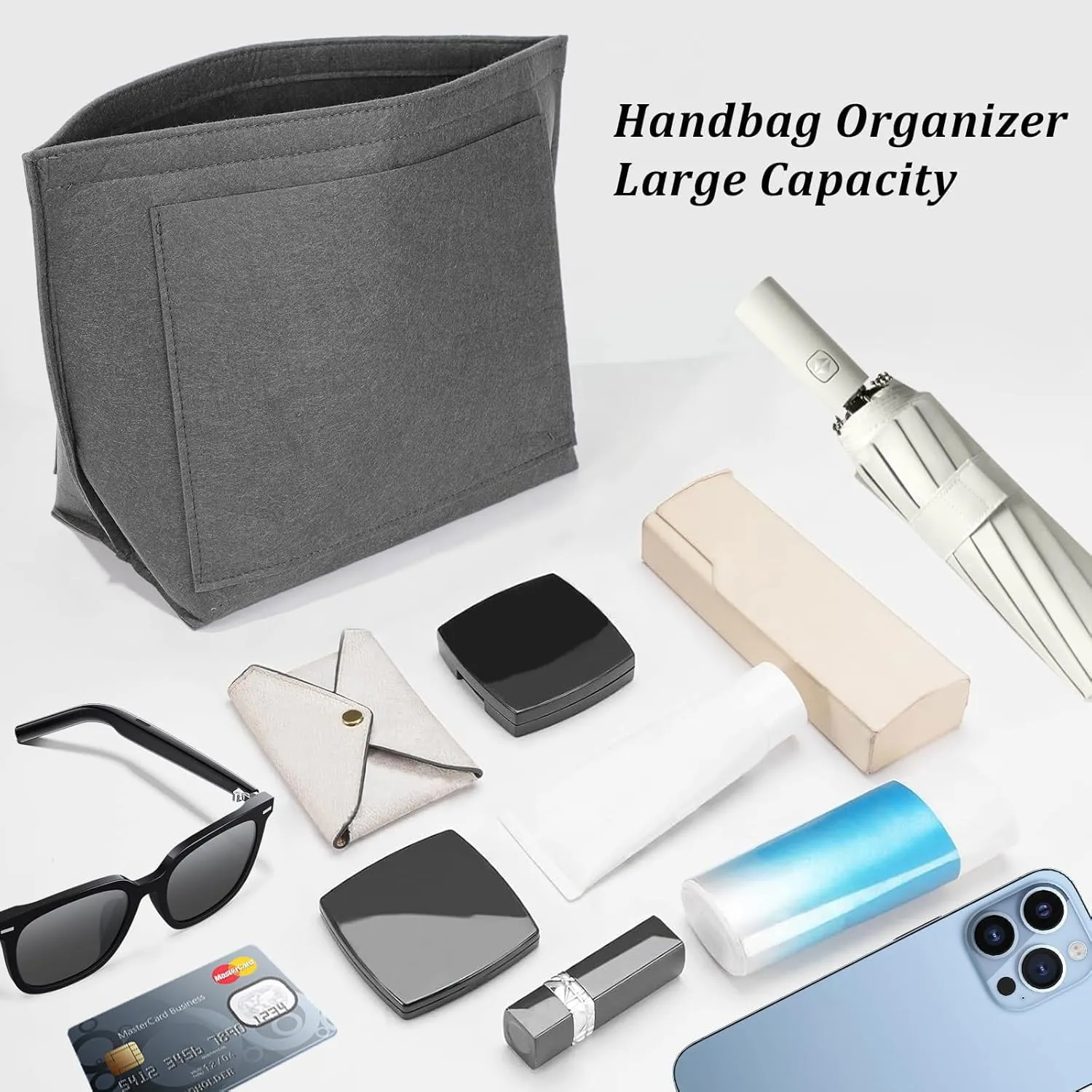 Sunshine smile Organizer in feltro per Longchamp Pliage M, Grigio Chiaro - immagine 4