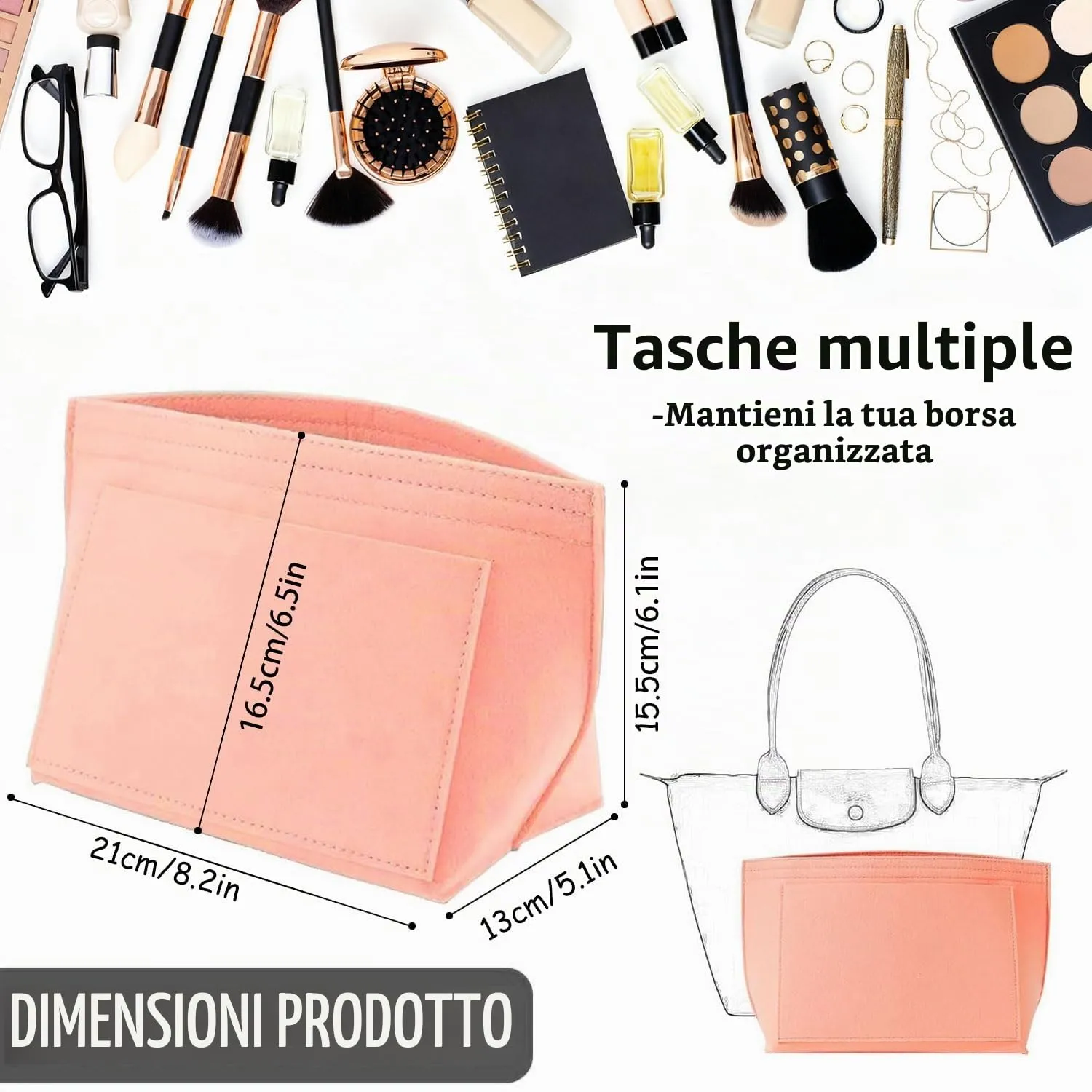 Sunshine smile Organizer in Feltro Beige per Longchamp Le Pliage S - immagine 2