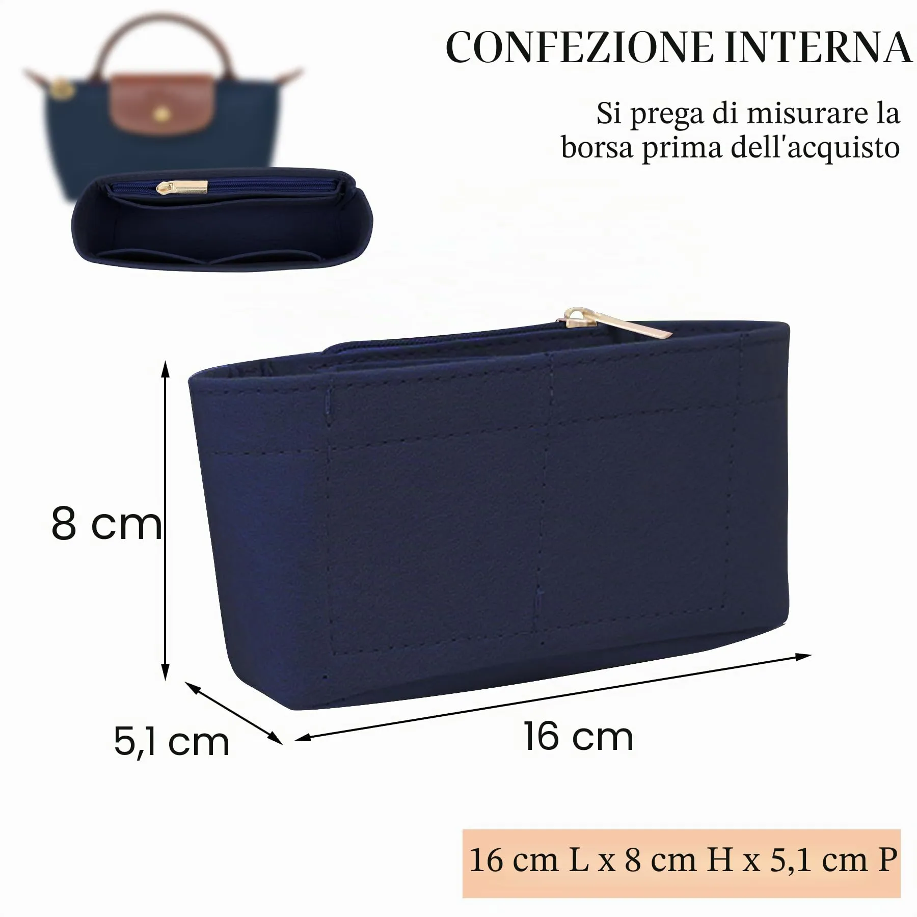 Sunshine smile Felt Organizer Insert for Longchamp Pliage Mini B, Blue - immagine 2