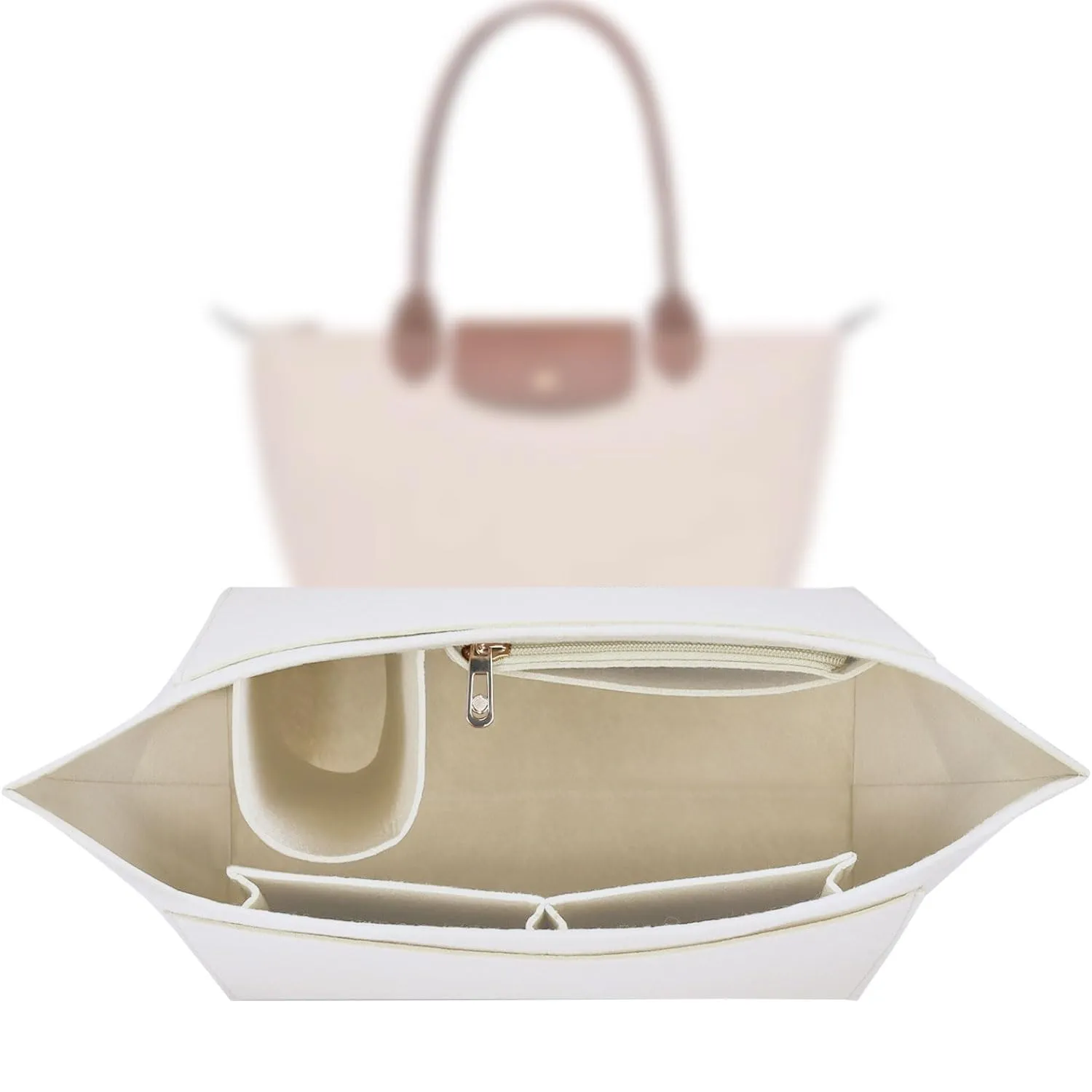 Sunshine smile Organizer in feltro per Longchamp Pliage M, Bianco - immagine 1