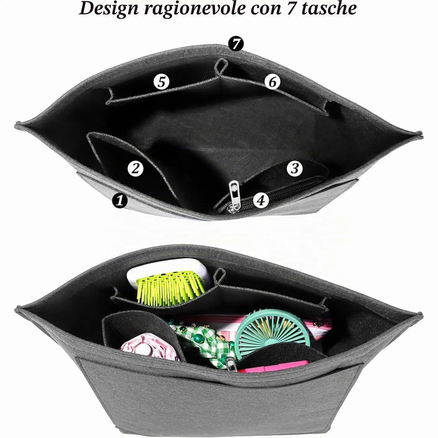 Sunshine smile Organizer in feltro per Longchamp Pliage M, Bianco - immagine 3
