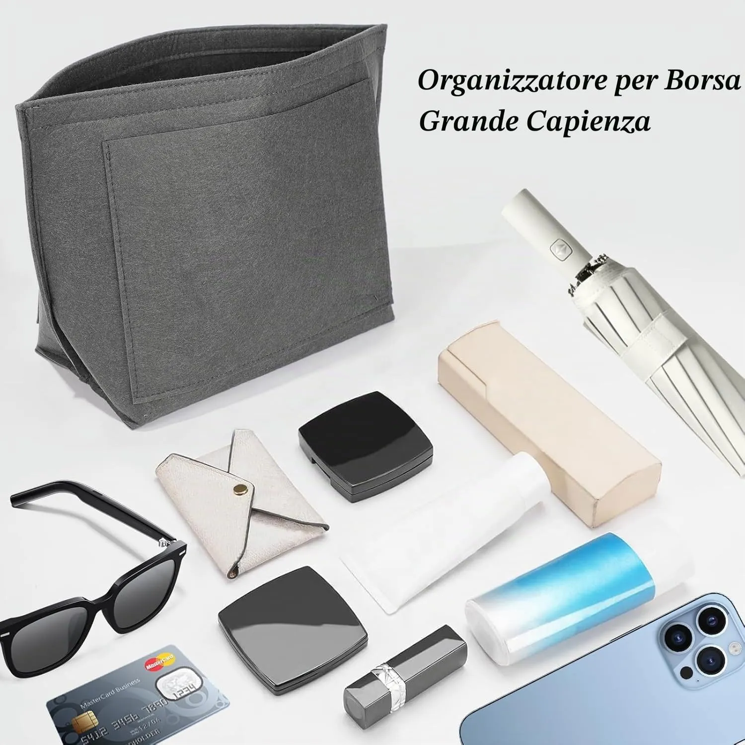 Sunshine smile Organizer in feltro per Longchamp Pliage M, Bianco - immagine 4