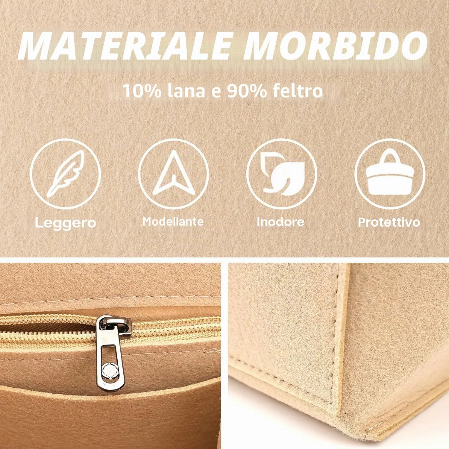 Sunshine smile Organizer in feltro per Longchamp Pliage M, Bianco - immagine 5