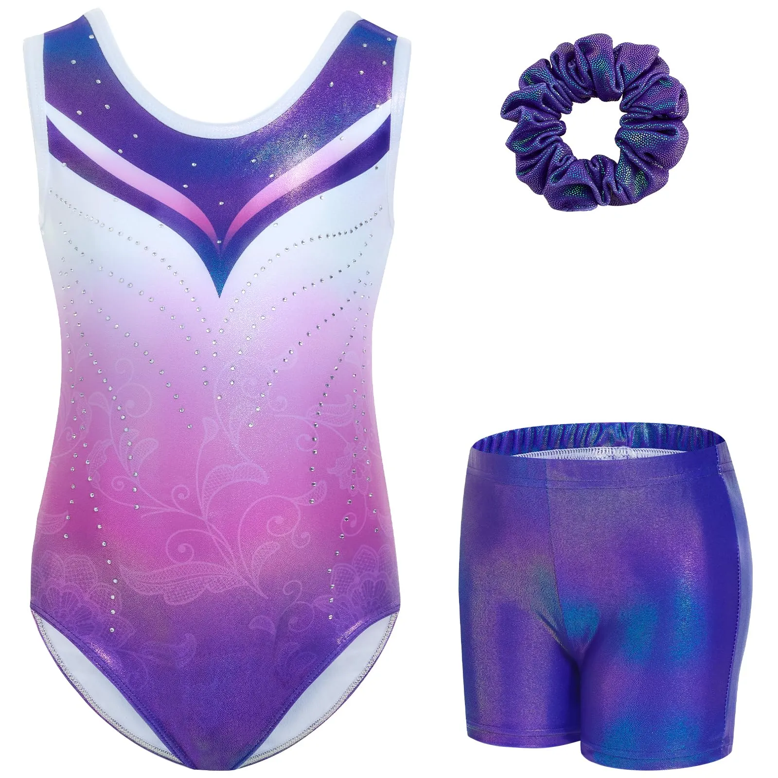Gogokids Set di Ginnastica per Ragazze, Completo a Tre Pezzi con Costume Senza Maniche, Pantaloncini e Fascia per Capelli - immagine 1