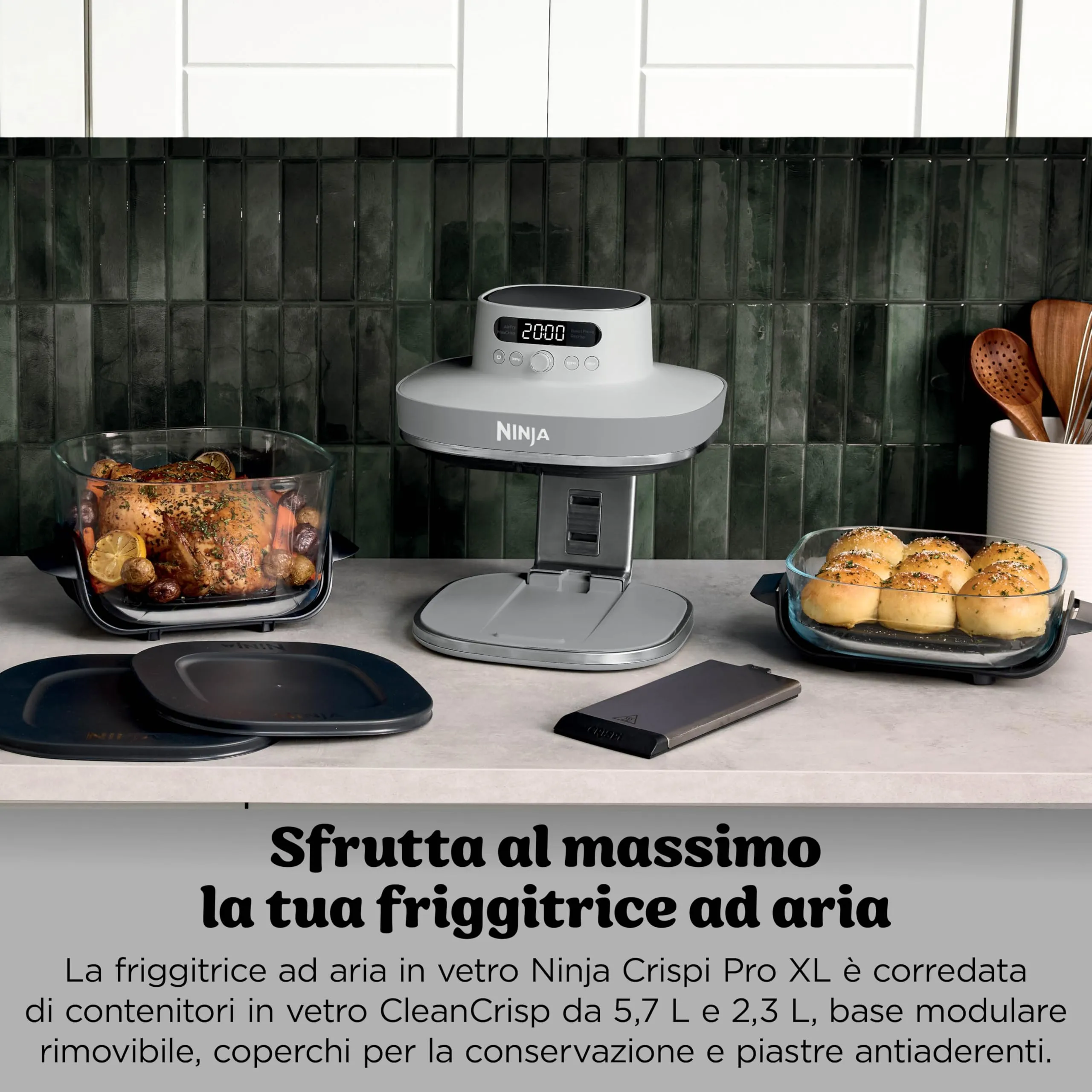 Ninja CrisPi Pro XL Friggitrice ad Aria in Vetro, 5,7L + 2,3L, Bianco AS090EUWH - immagine 4