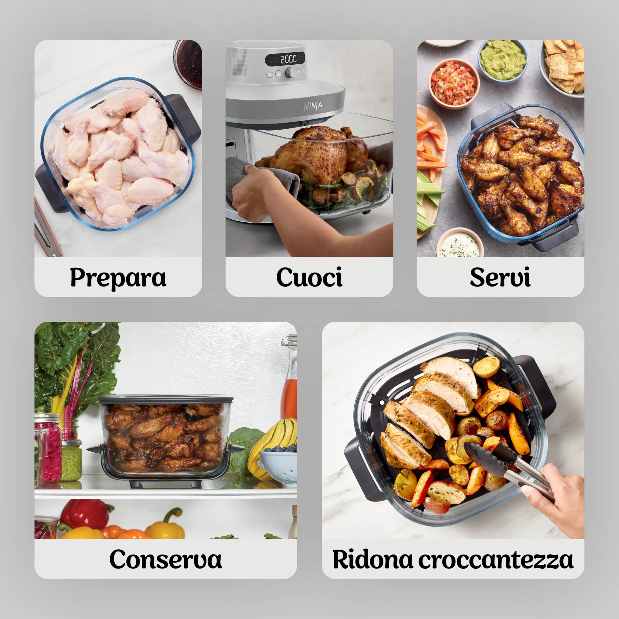 Ninja CrisPi Pro XL Friggitrice ad Aria in Vetro, 5,7L + 2,3L, Bianco AS090EUWH - immagine 10