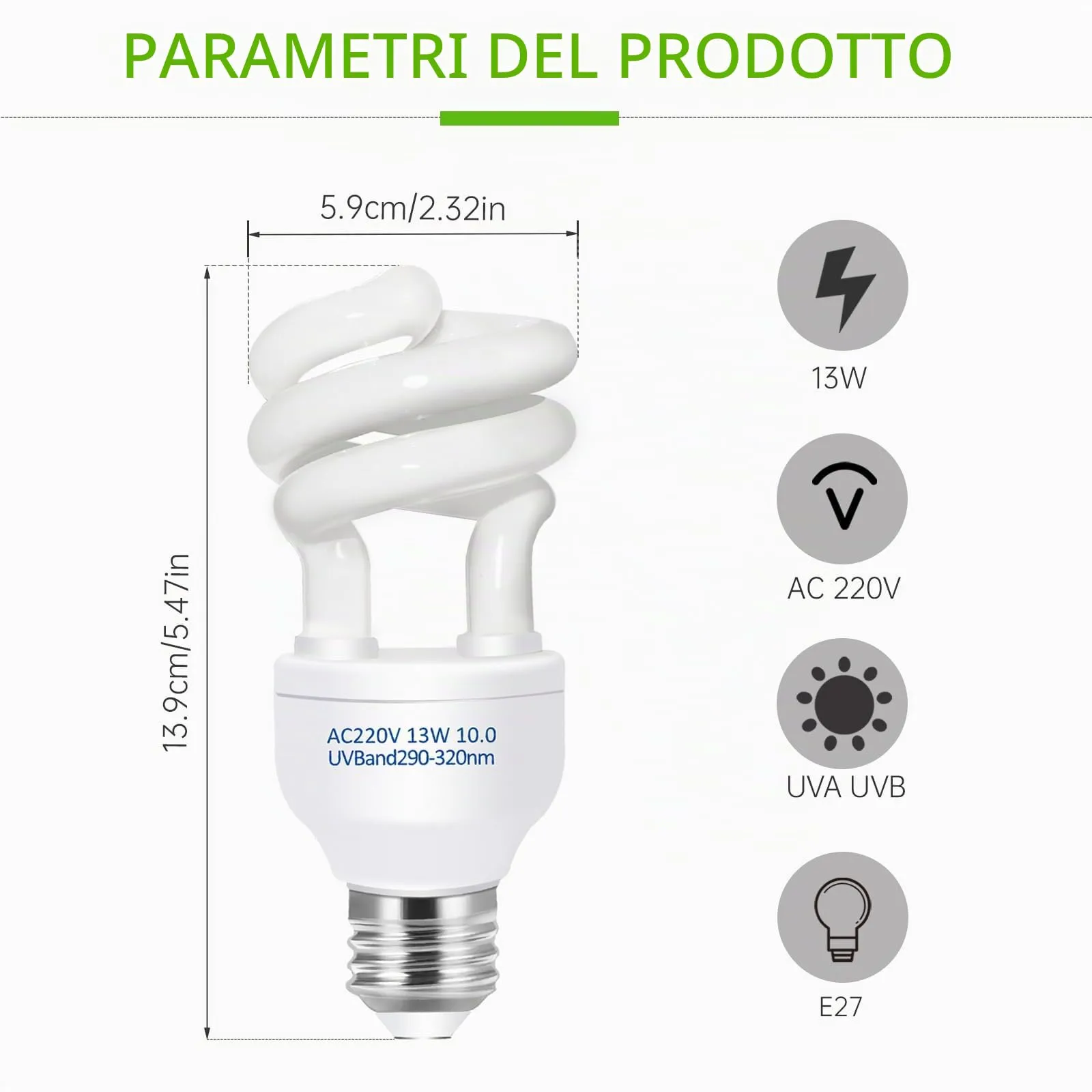 Caldarax Lampada UVB 10.0 per Rettili 13W E27 UVA UVB per Tartarughe, Lucertole, Serpenti, Camaleonti e Draghi Barbuti - immagine 2