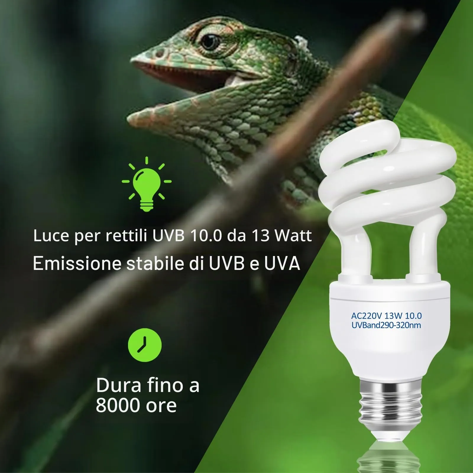 Caldarax Lampada UVB 10.0 per Rettili 13W E27 UVA UVB per Tartarughe, Lucertole, Serpenti, Camaleonti e Draghi Barbuti - immagine 3