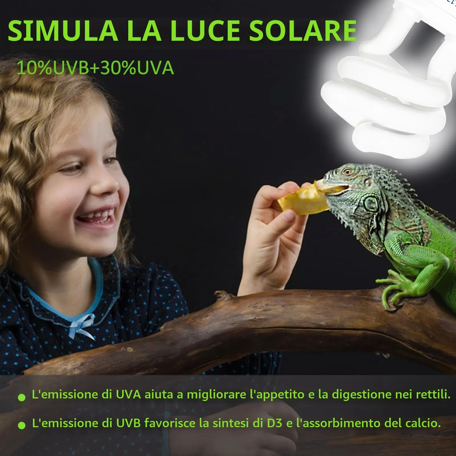 Caldarax Lampada UVB 10.0 per Rettili 13W E27 UVA UVB per Tartarughe, Lucertole, Serpenti, Camaleonti e Draghi Barbuti - immagine 5