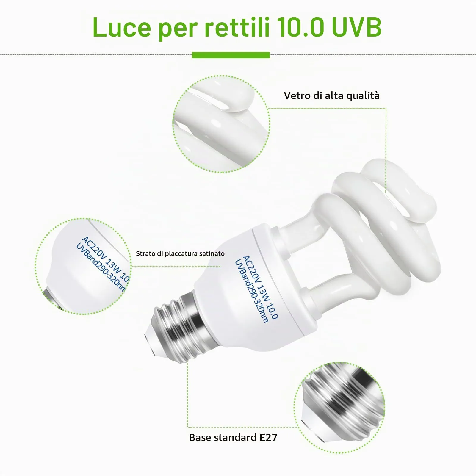 Caldarax Lampada UVB 10.0 per Rettili 13W E27 UVA UVB per Tartarughe, Lucertole, Serpenti, Camaleonti e Draghi Barbuti - immagine 7
