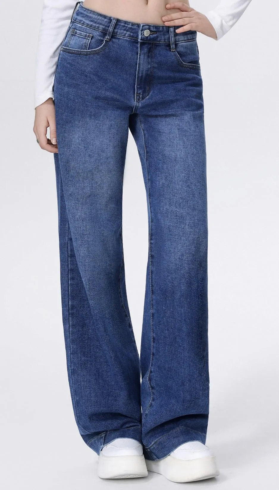 vittorio y Donna Vita Alta Baggy Wide Leg Jeans, Denim, L - immagine 2