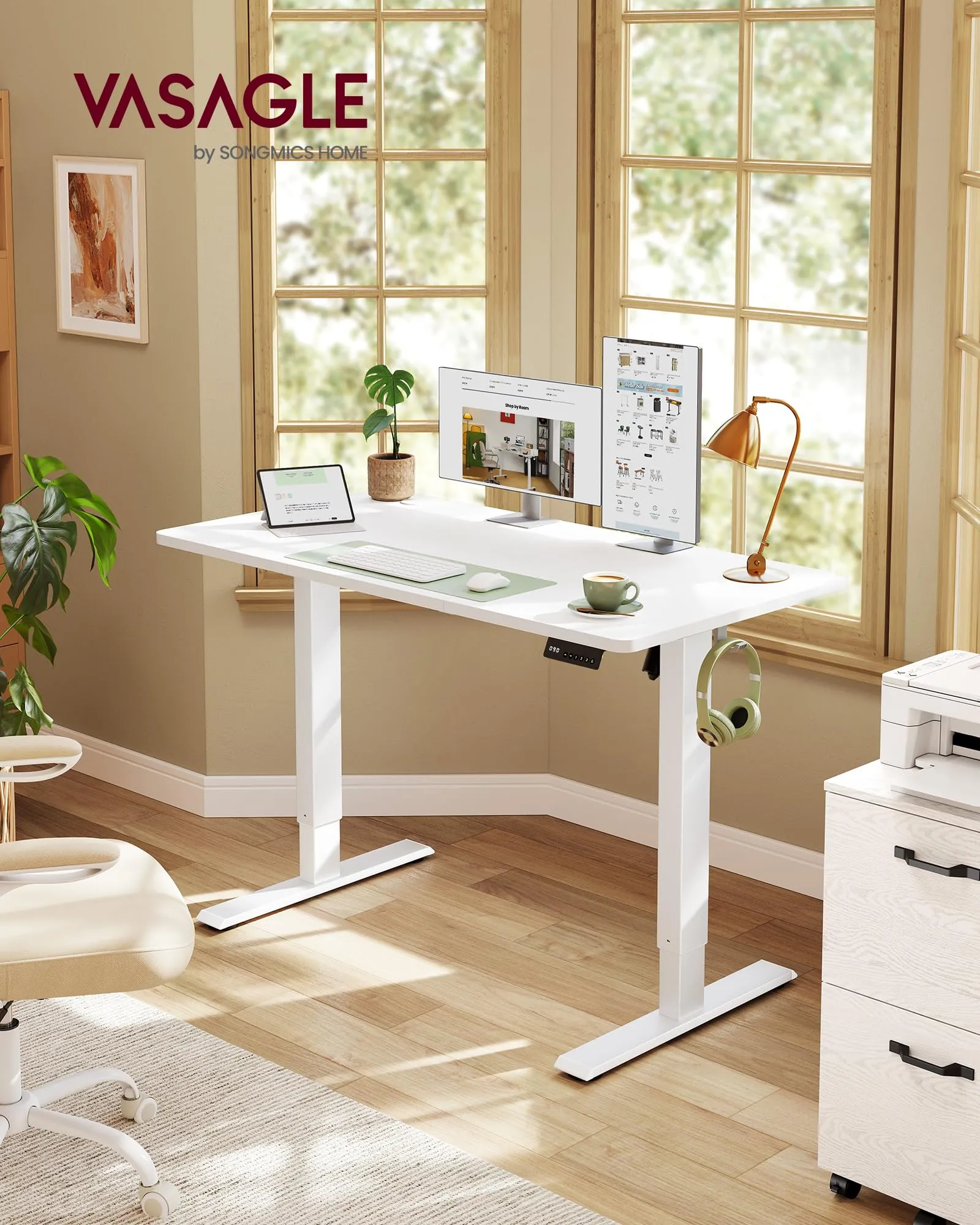 VASAGLE Scrivania Elettrica Regolabile in Altezza, 120x60x(72-120) cm, Bianco Nuvola - immagine 2