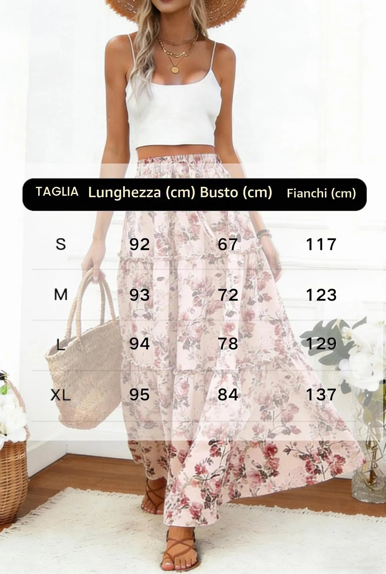 Vossmi Gonna Lunga Donna Maxi A-Line con Vita Alta Elastica e Coulisse, Rosa, L - immagine 6