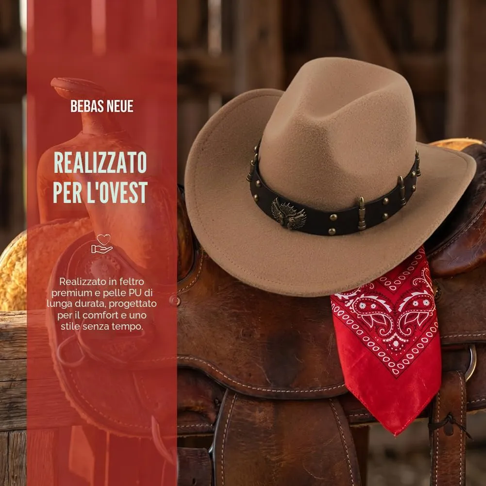 WFKKMEQ Costume da Cowboy, Set di 7 Accessori con Cappello, Bandana, Fondine, Cinture, Collana e Distintivo (Marrone) - immagine 4
