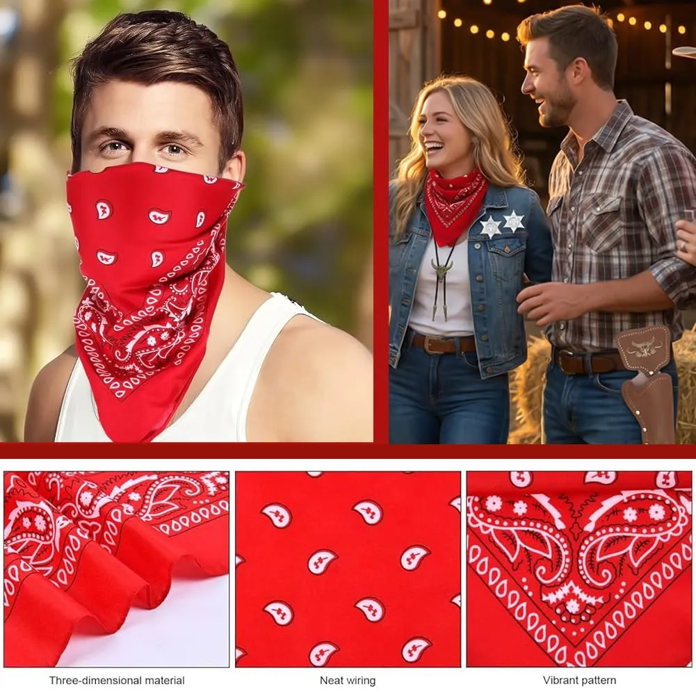 WFKKMEQ Costume da Cowboy, Set di 7 Accessori con Cappello, Bandana, Fondine, Cinture, Collana e Distintivo (Marrone) - immagine 5