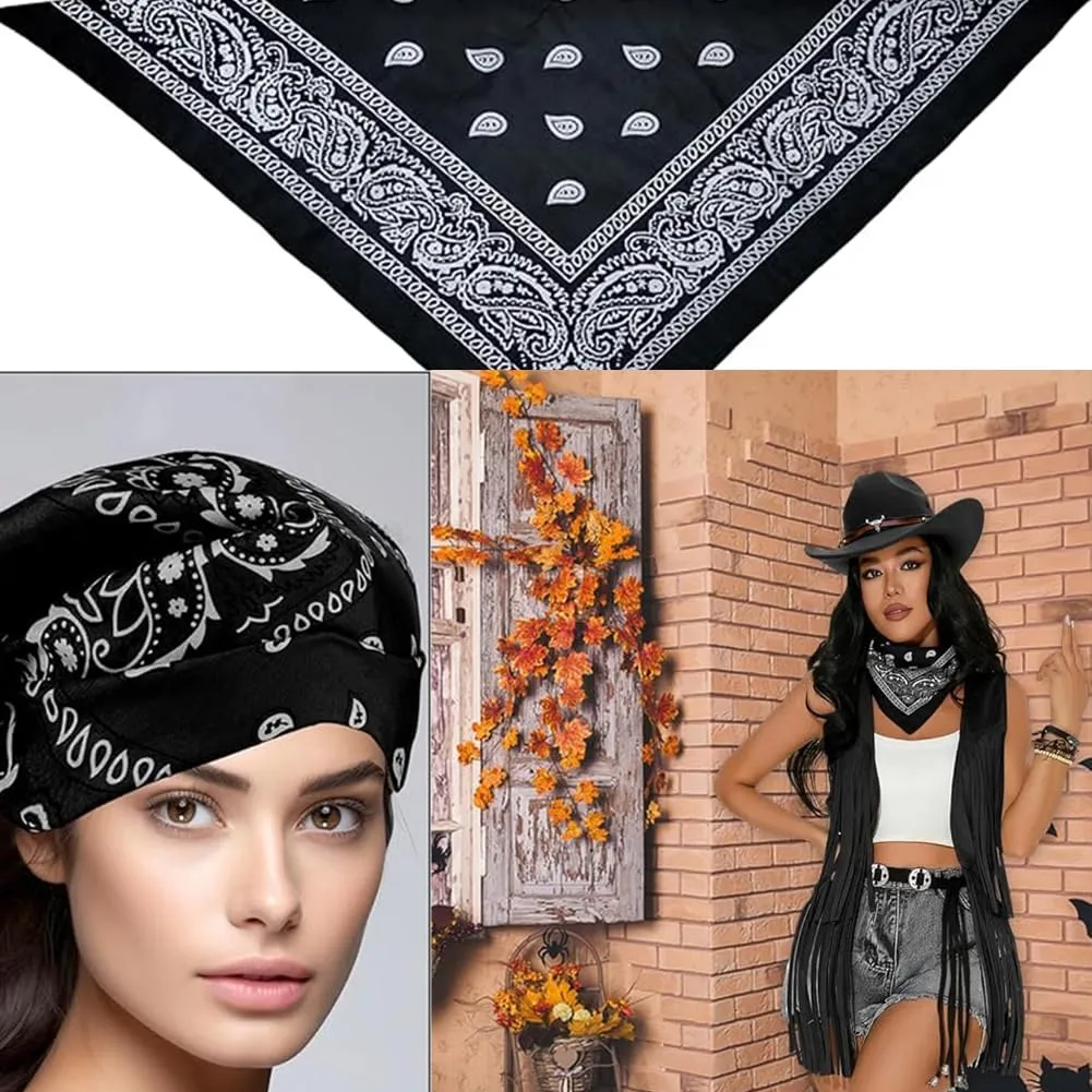 WFKKMEQ Set Accessori Costume da Cowboy 7 Pezzi con Cappello, Bandana, Fondine, Cinture, Collana e Distintivo (Marrone) - immagine 8