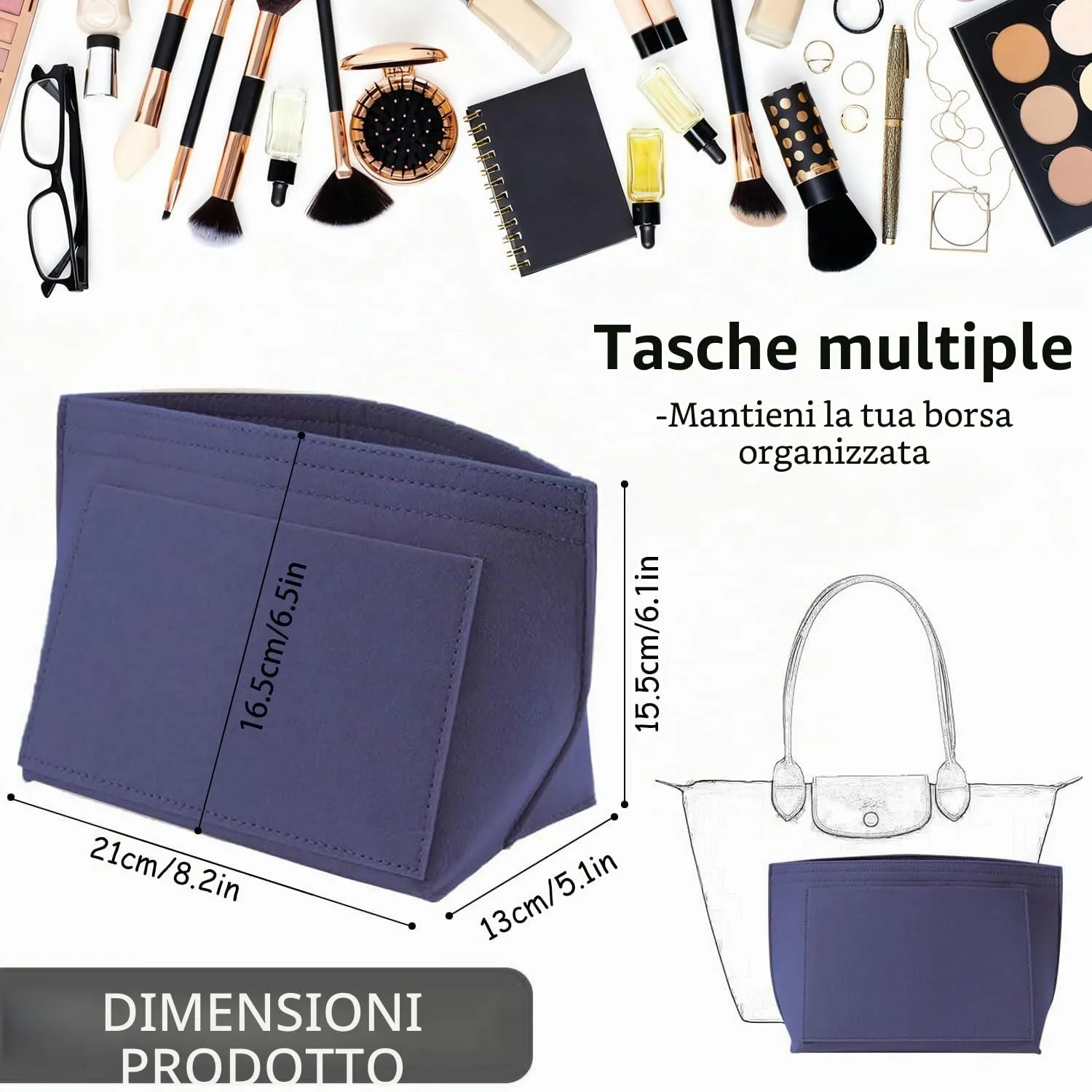 Sunshine smile Organizer in Feltro Beige per Longchamp Le Pliage S - immagine 2