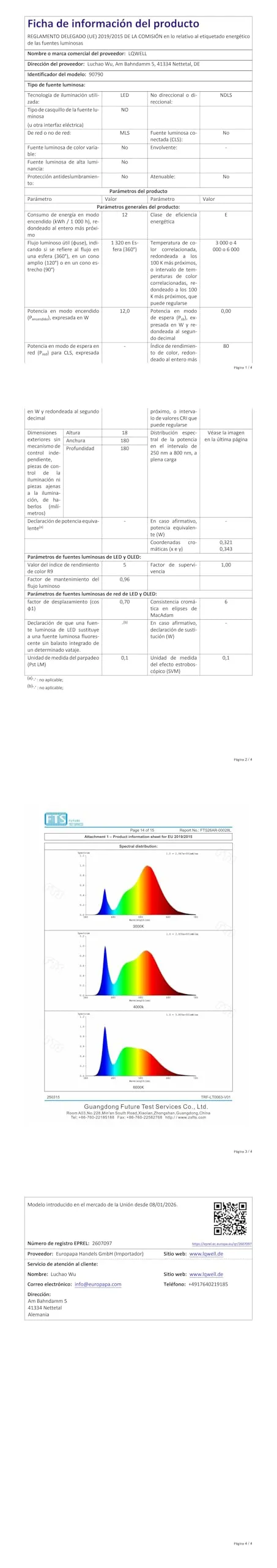 LQWELL Plafoniera a LED IP44, 12W, 1320LM, 3000K/4000K/6000K, 180 x 18 mm - immagine 12