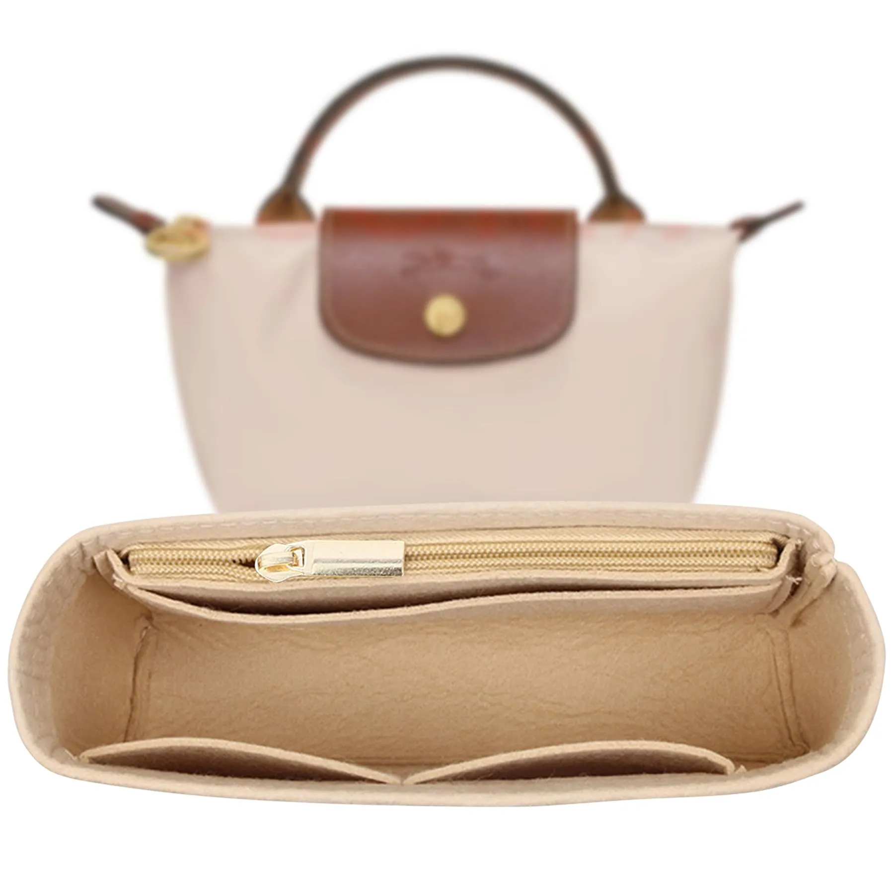 Sunshine Smile Organizer per Longchamp Pliage Feltro Borsa Donna Inserto Multitasche Mini Style B Beige - immagine 1