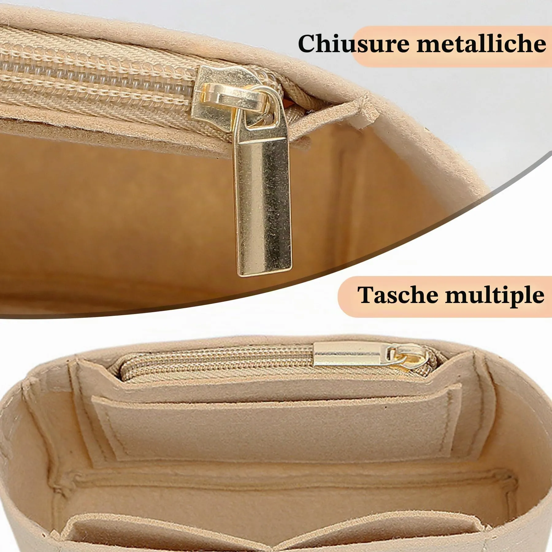 Sunshine Smile Organizer per Longchamp Pliage Feltro Borsa Donna Inserto Multitasche Mini Style B Beige - immagine 3
