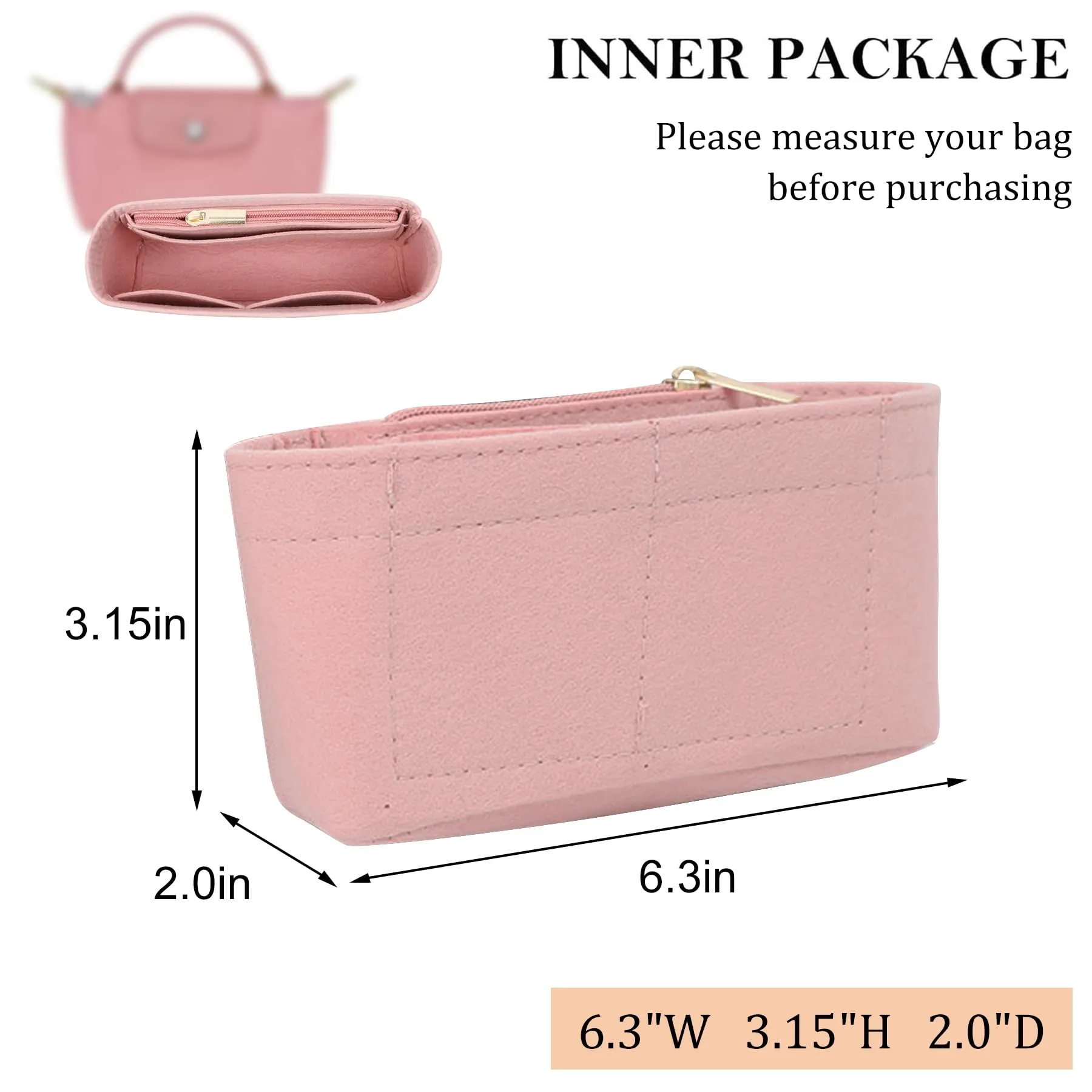 Sunshine Smile Organizer in Feltro per Longchamp Pliage Borsa Donna, Mini B, Rosa - immagine 2