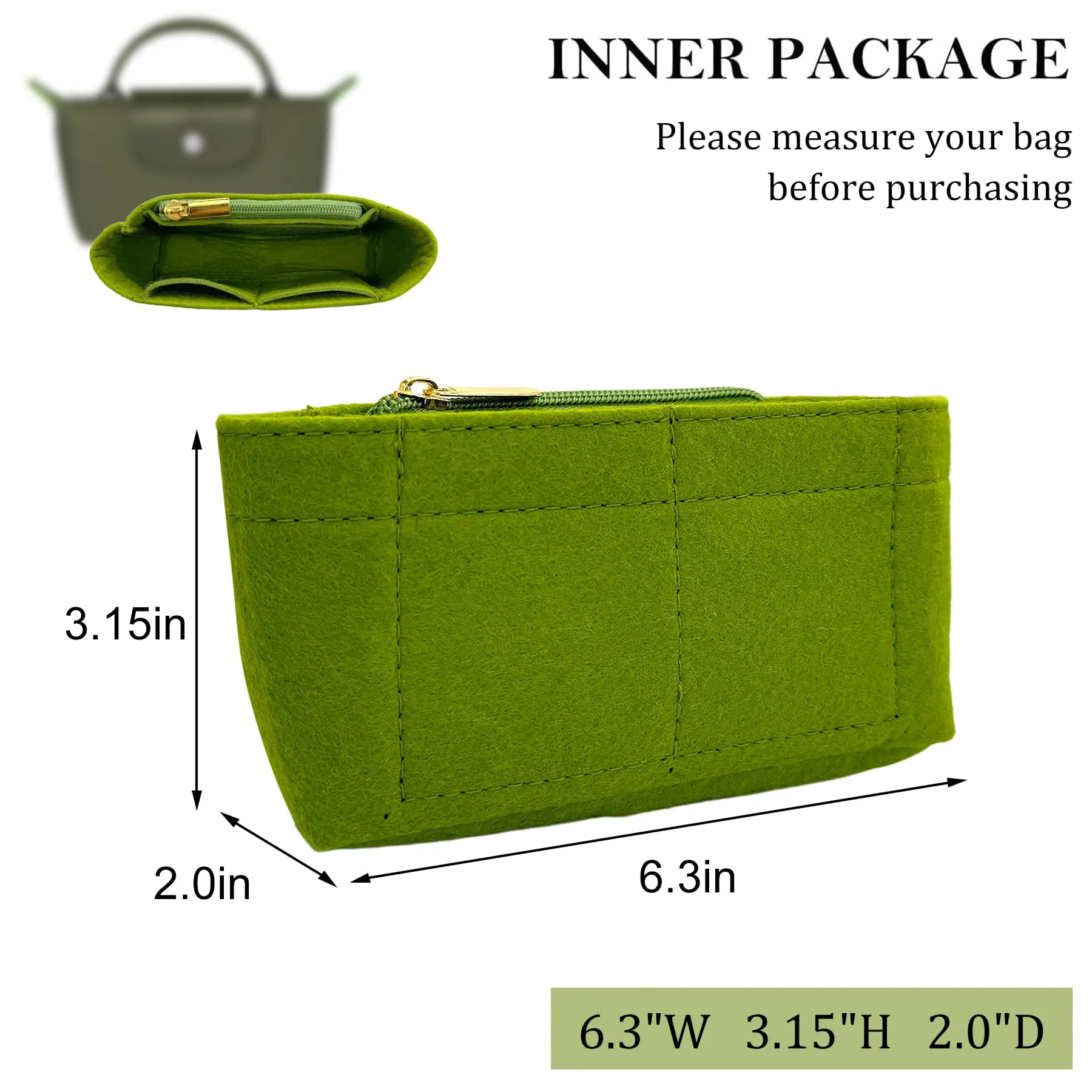 Sunshine smile Organizer Interno in Feltro per Longchamp Pliage Mini (Style B) - Verde - immagine 2