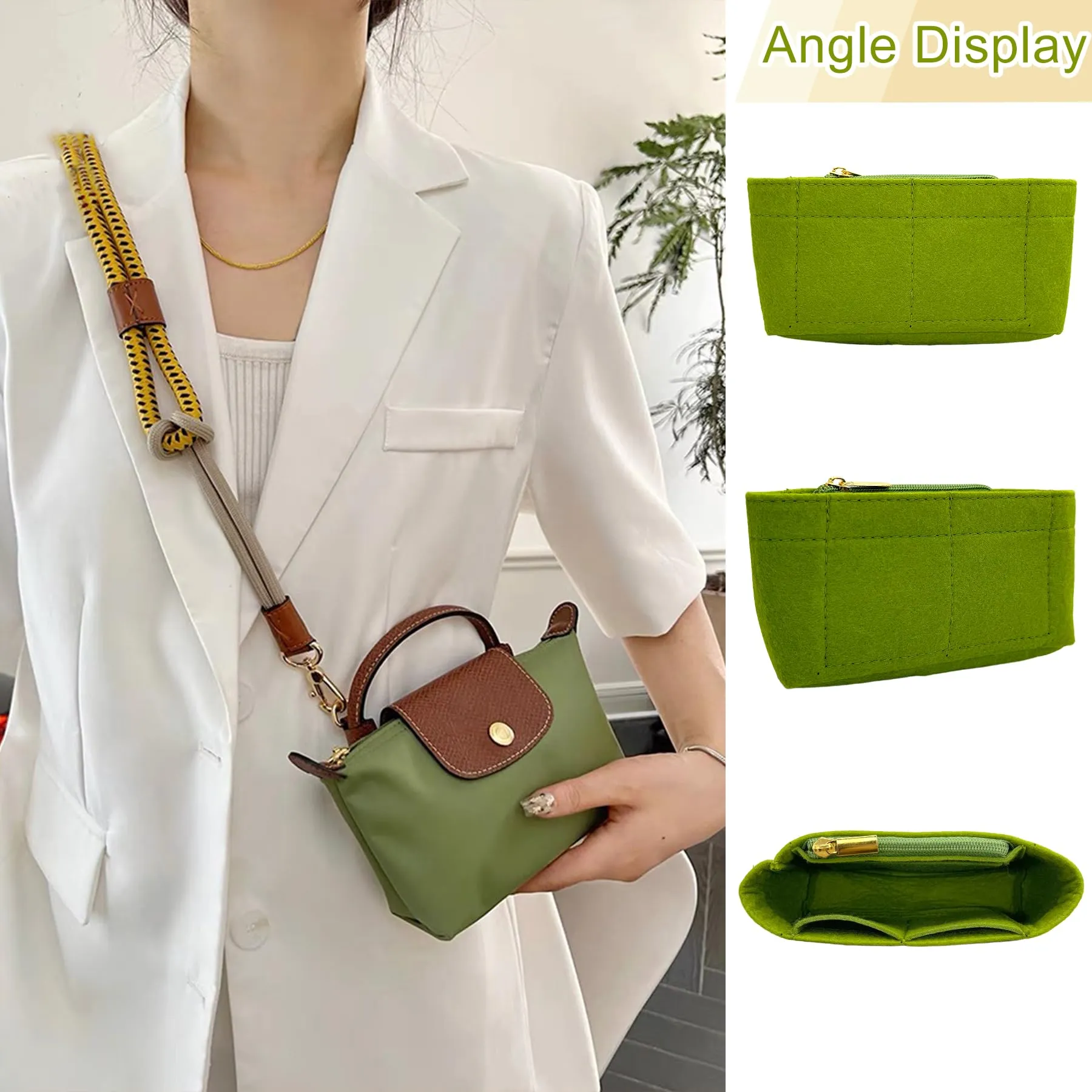 Sunshine smile Organizer Interno in Feltro per Longchamp Pliage Mini (Style B) - Verde - immagine 5