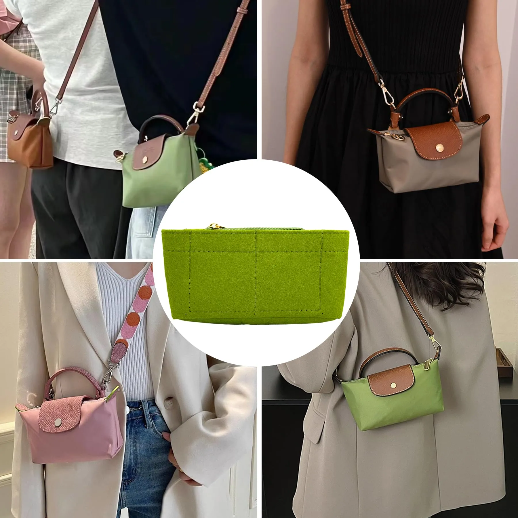 Sunshine smile Organizer Interno in Feltro per Longchamp Pliage Mini (Style B) - Verde - immagine 7